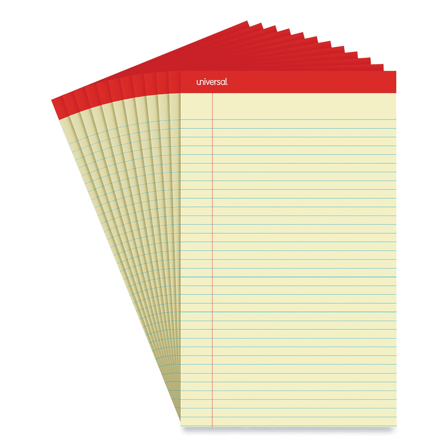 Perforated Ruled Writing Pads, Wide/Legal Rule, Red Headband, 50 Canary-Yellow 8.5 x 14 Sheets, Dozen -