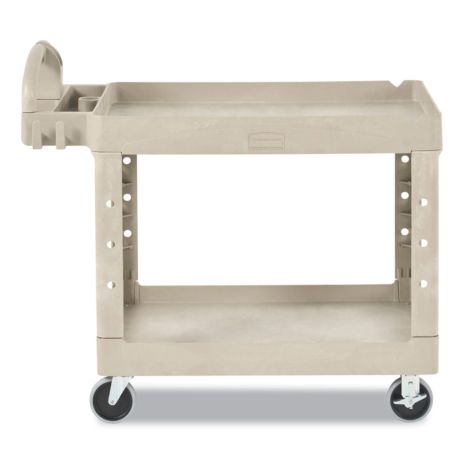 BRUTE Heavy-Duty Utility Cart with Lipped Shelves, Plastic, 2 Shelves, 500 lb Capacity, 17.13" x 38.5" x 38.88", Beige -