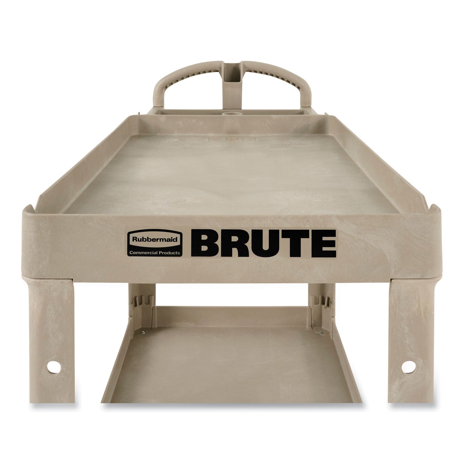 BRUTE Heavy-Duty Utility Cart with Lipped Shelves, Plastic, 2 Shelves, 500 lb Capacity, 17.13" x 38.5" x 38.88", Beige -