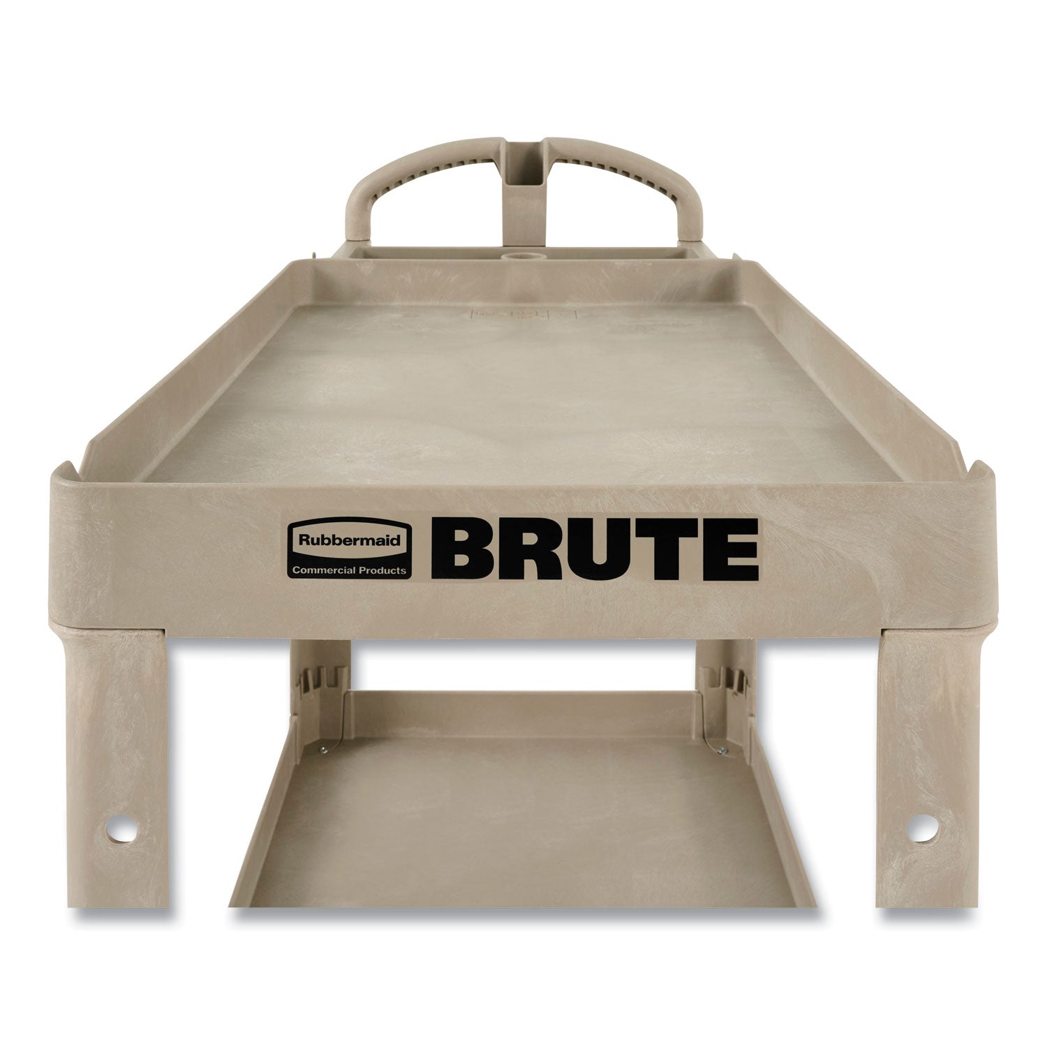 BRUTE Heavy-Duty Utility Cart with Lipped Shelves, Plastic, 2 Shelves, 500 lb Capacity, 25.9" x 45.2" x 32.2", Beige -