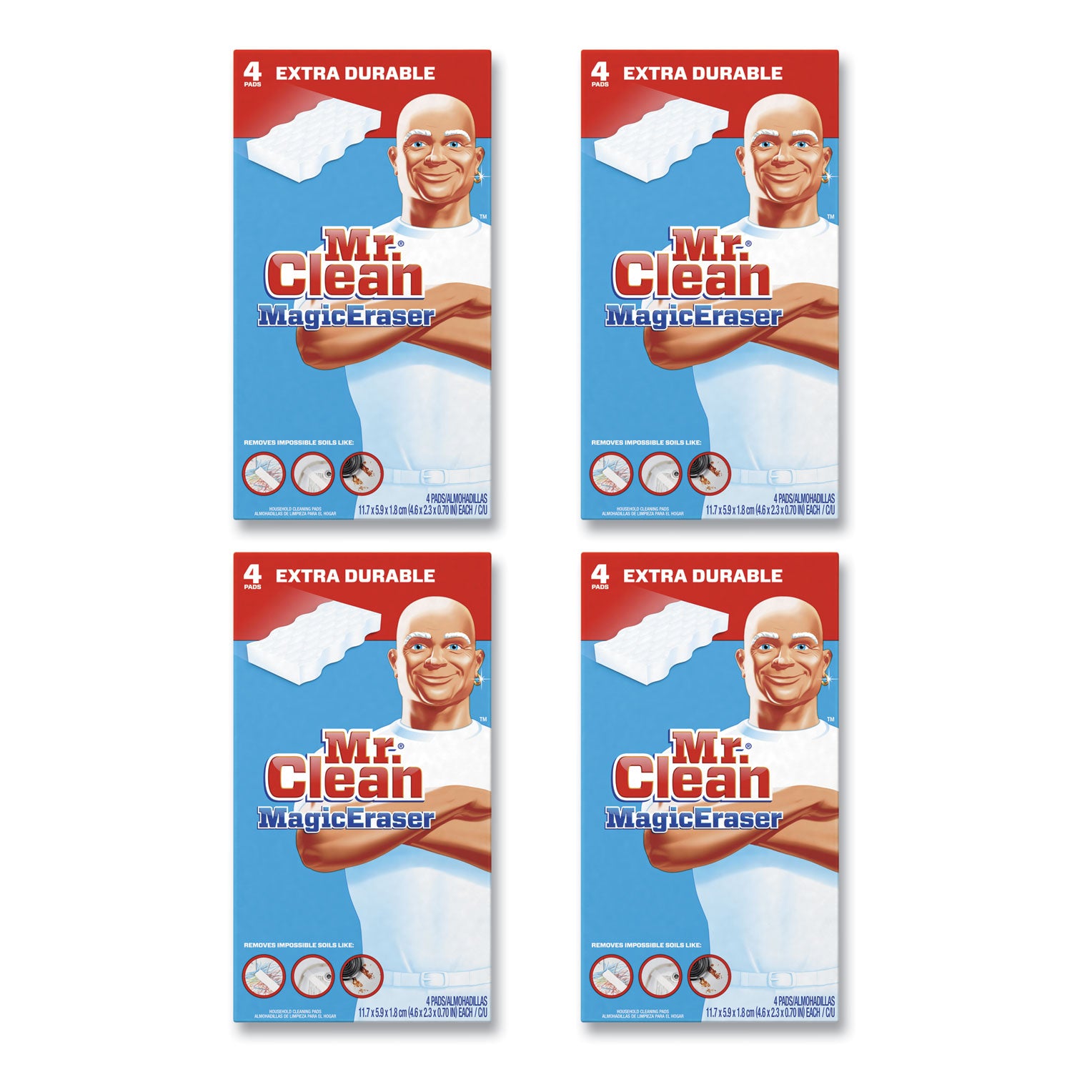 Magic Eraser Extra Durable, 4.6 x 2.4, 0.7" Thick, White, 4/Box, 8 Boxes/Carton -