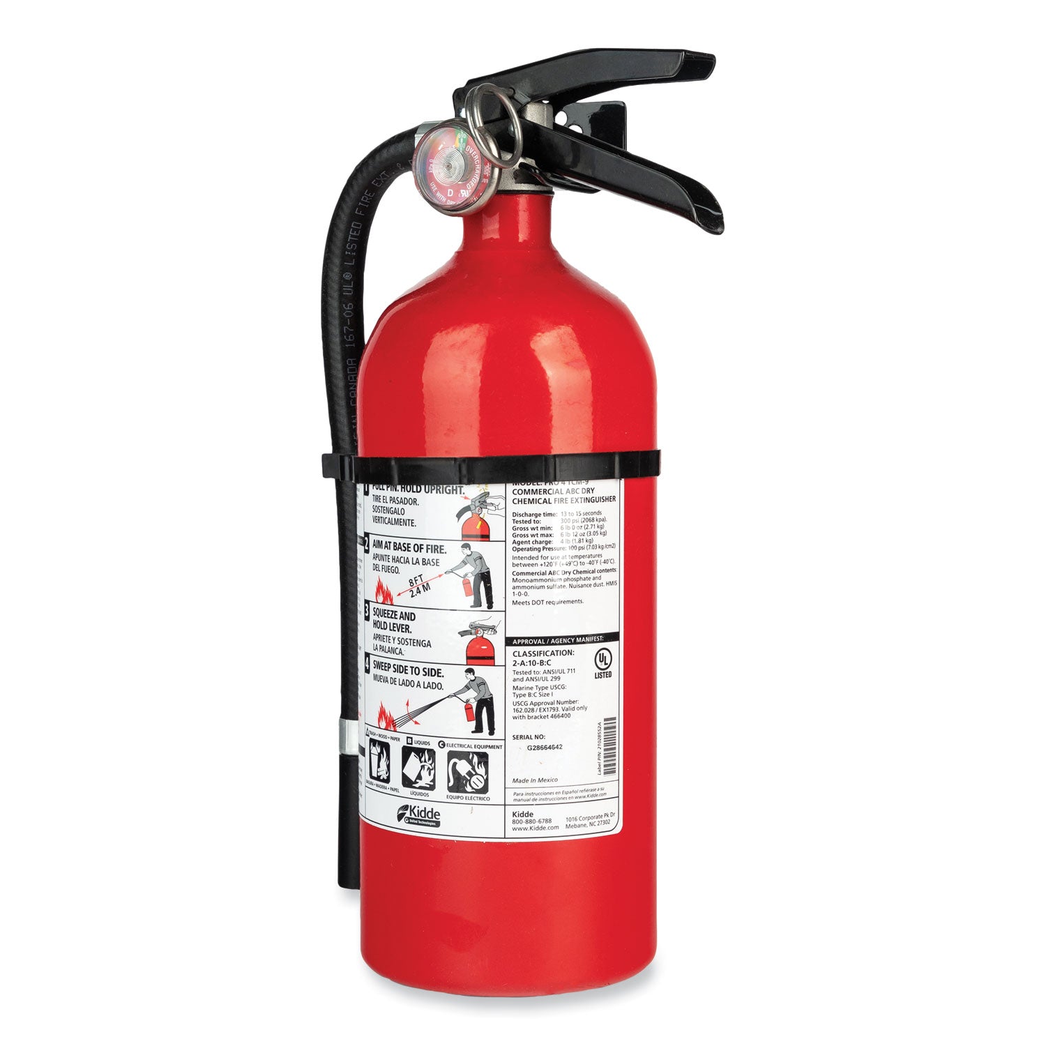 Pro 210 Fire Extinguisher, 2-A, 10-B:C, 4 lb -