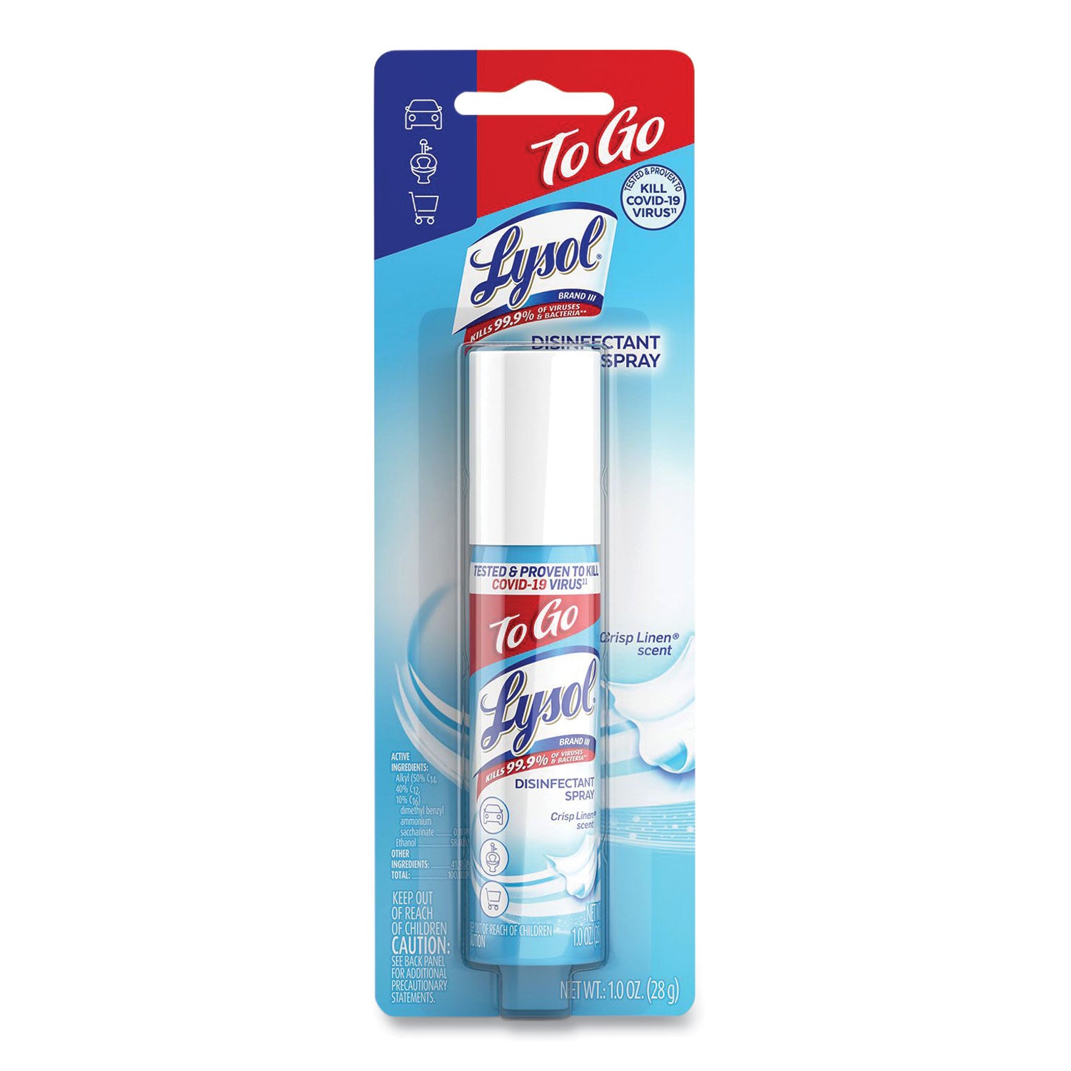 Disinfectant Spray To Go, Crisp Linen, 1 oz Aerosol Spray, 12/Carton -