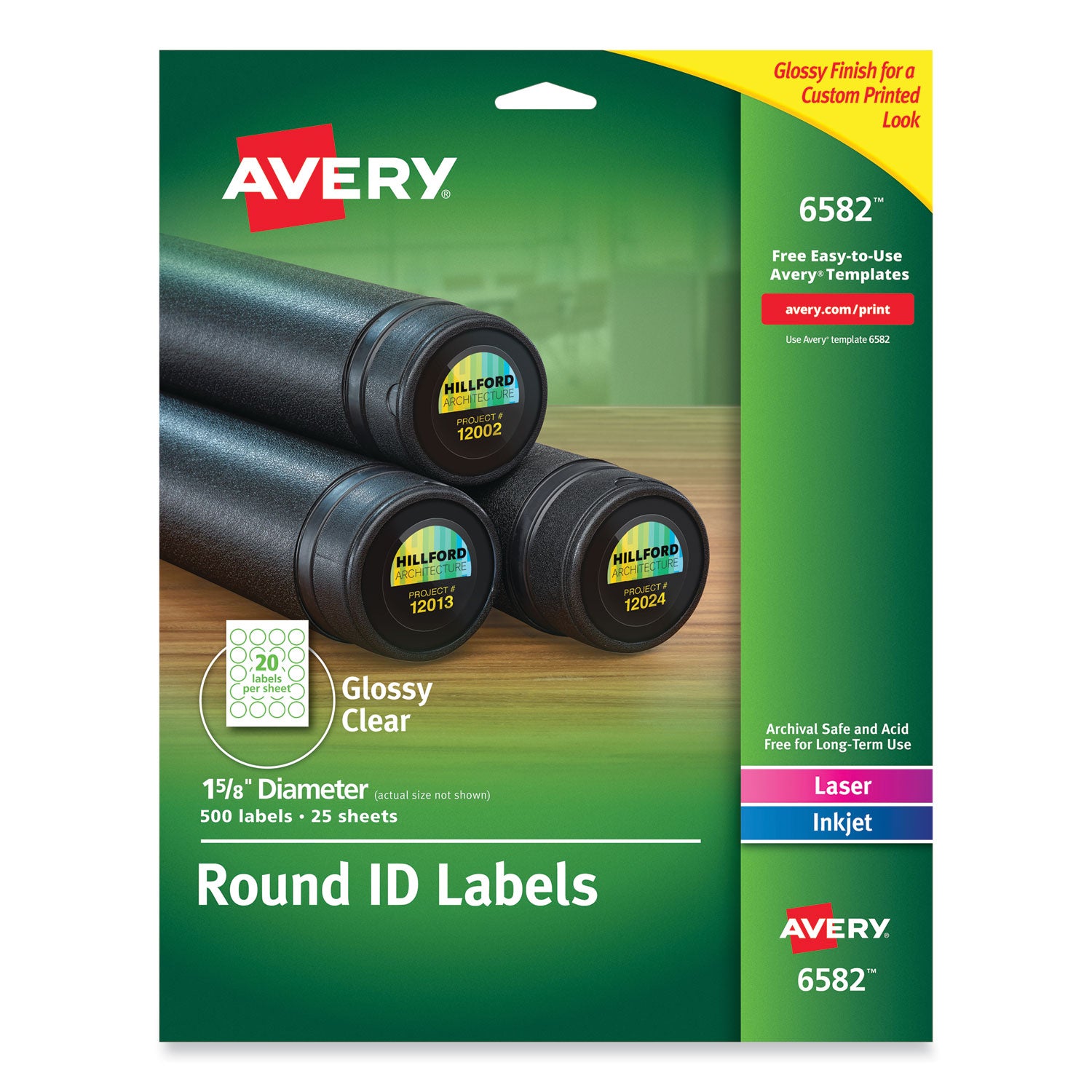 Round Print-to-the Edge Labels with SureFeed and EasyPeel, 1.67" dia, Glossy Clear, 500/PK -