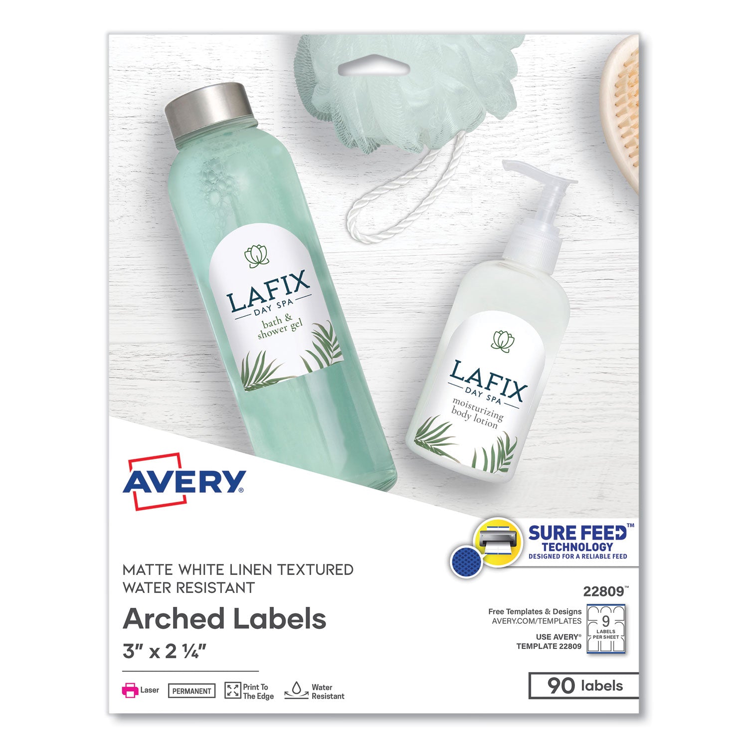 Textured Arched Print-to-the-Edge Labels, Laser Printers, 3 x 2.25, White, 9/Sheet, 10 Sheets/Pack -