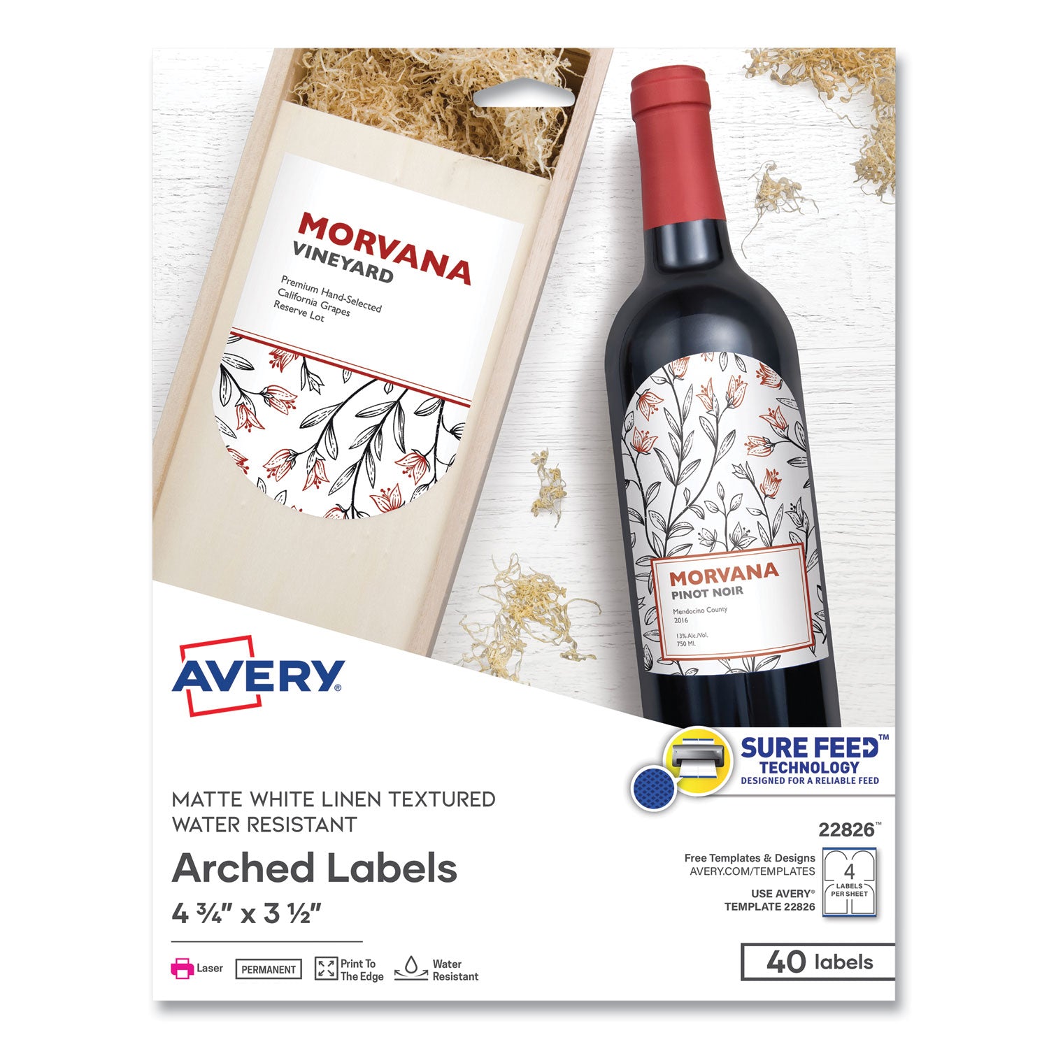 Textured Arched Print-to-the-Edge Labels, Laser Printers, 4.75 x 3.5, White, 4/Sheet, 10 Sheets/Pack -