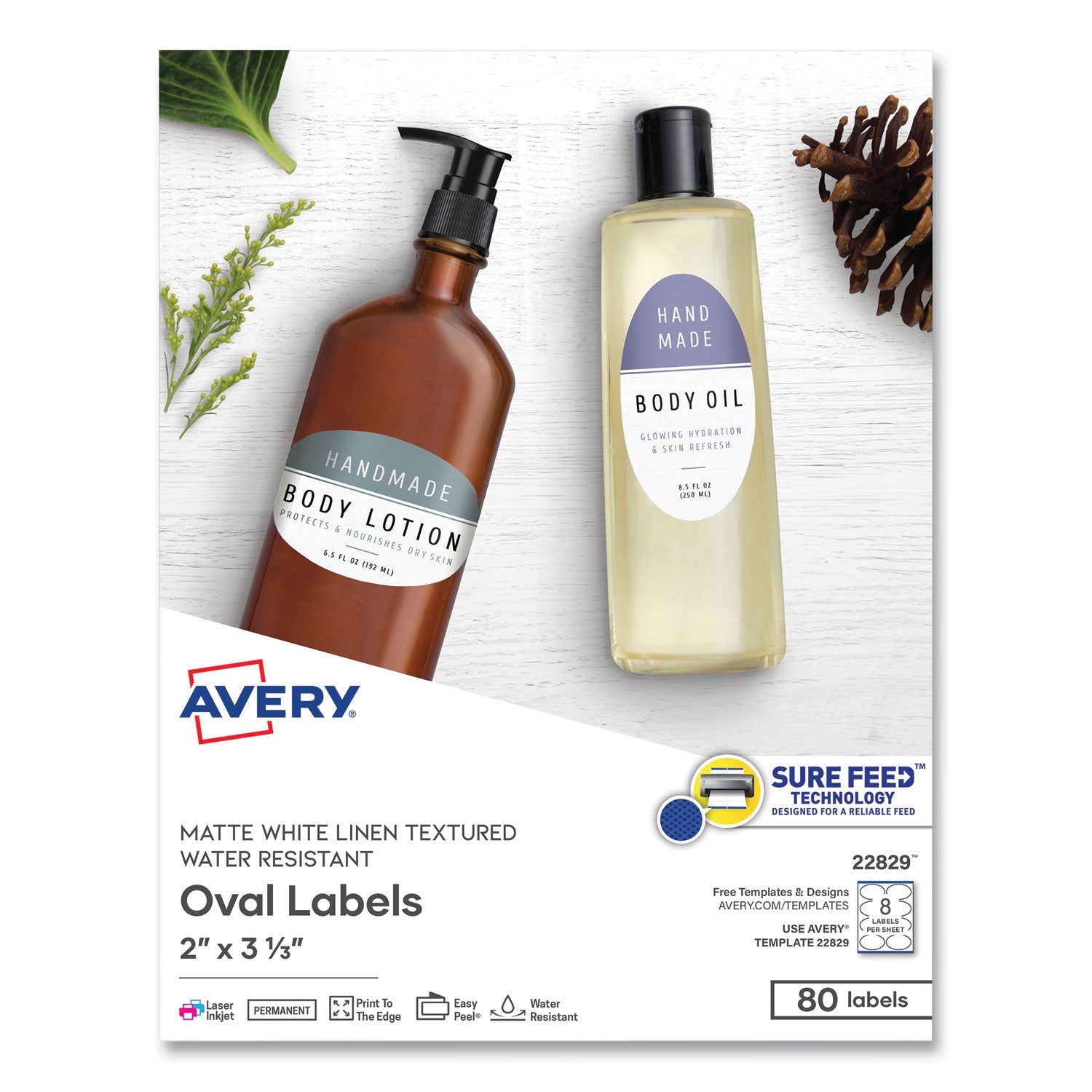Oval Print-to-the-Edge Labels, 2 x 3.33, White, 8/Sheet, 10 Sheets/Pack -