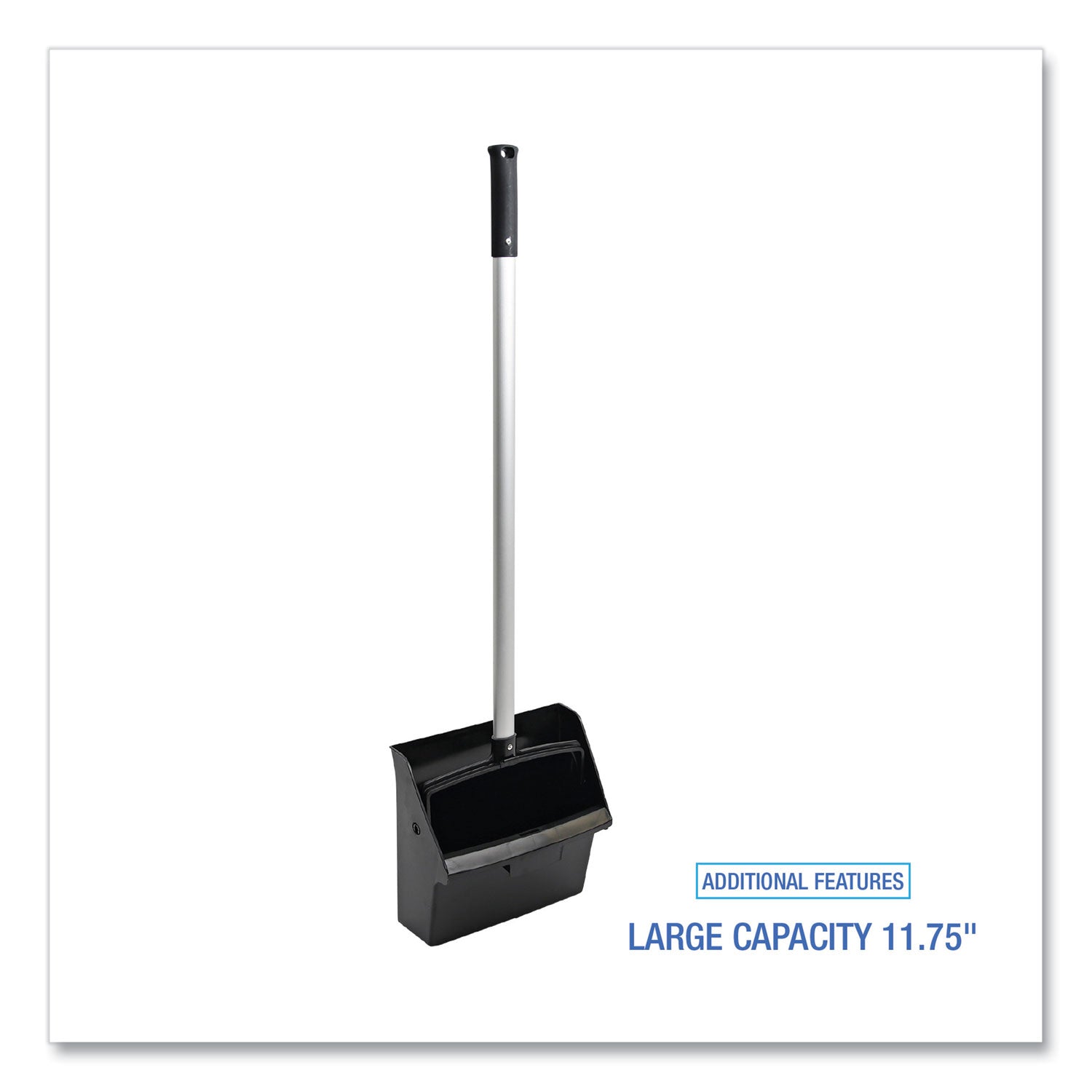 Lobby Dust Pan, 11.75 x 37, 34" Handle, Plastic/Aluminum, Black -