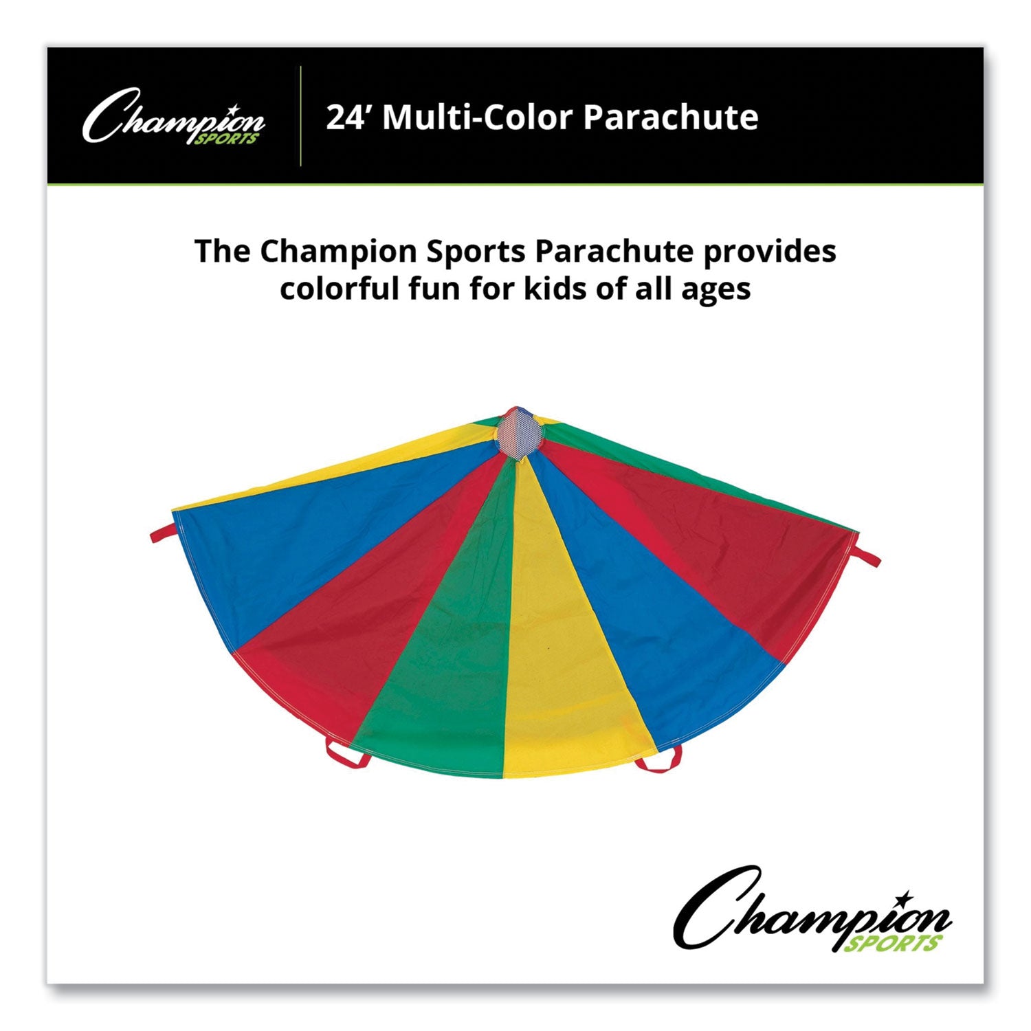 Nylon Multicolor Parachute, 24 ft dia, 20 Handles -
