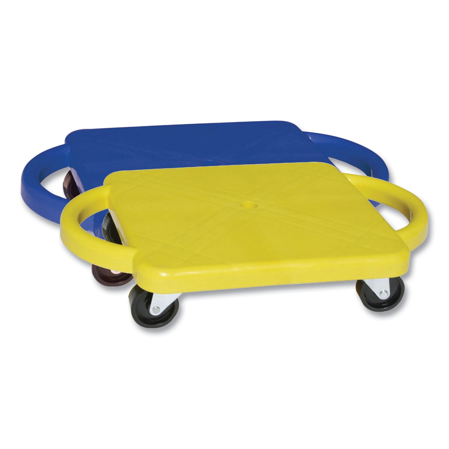 Scooter with Handles, Blue/Yellow, 4 Rubber Swivel Casters, Plastic, 12 x 12 -