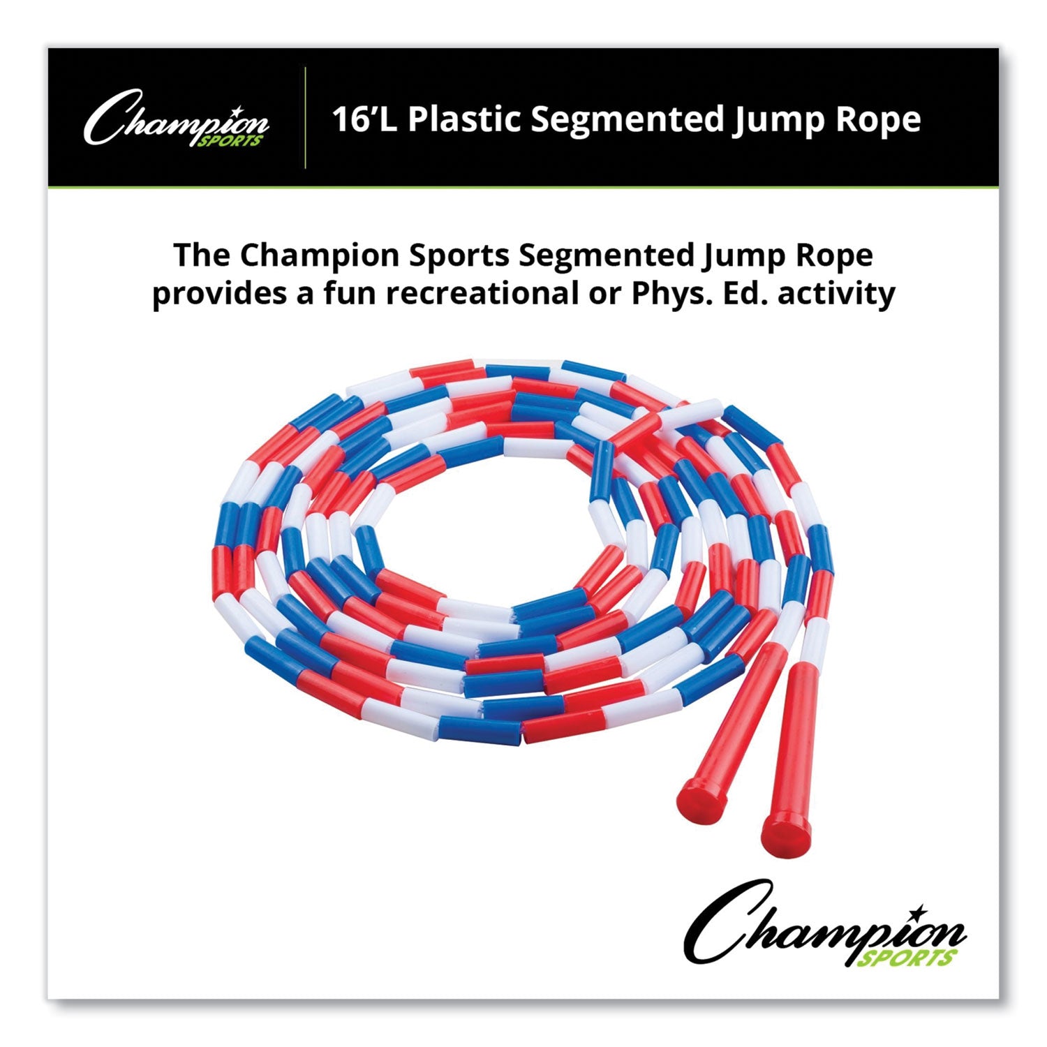 Segmented Plastic Jump Rope, 16 ft, Red/Blue/White -