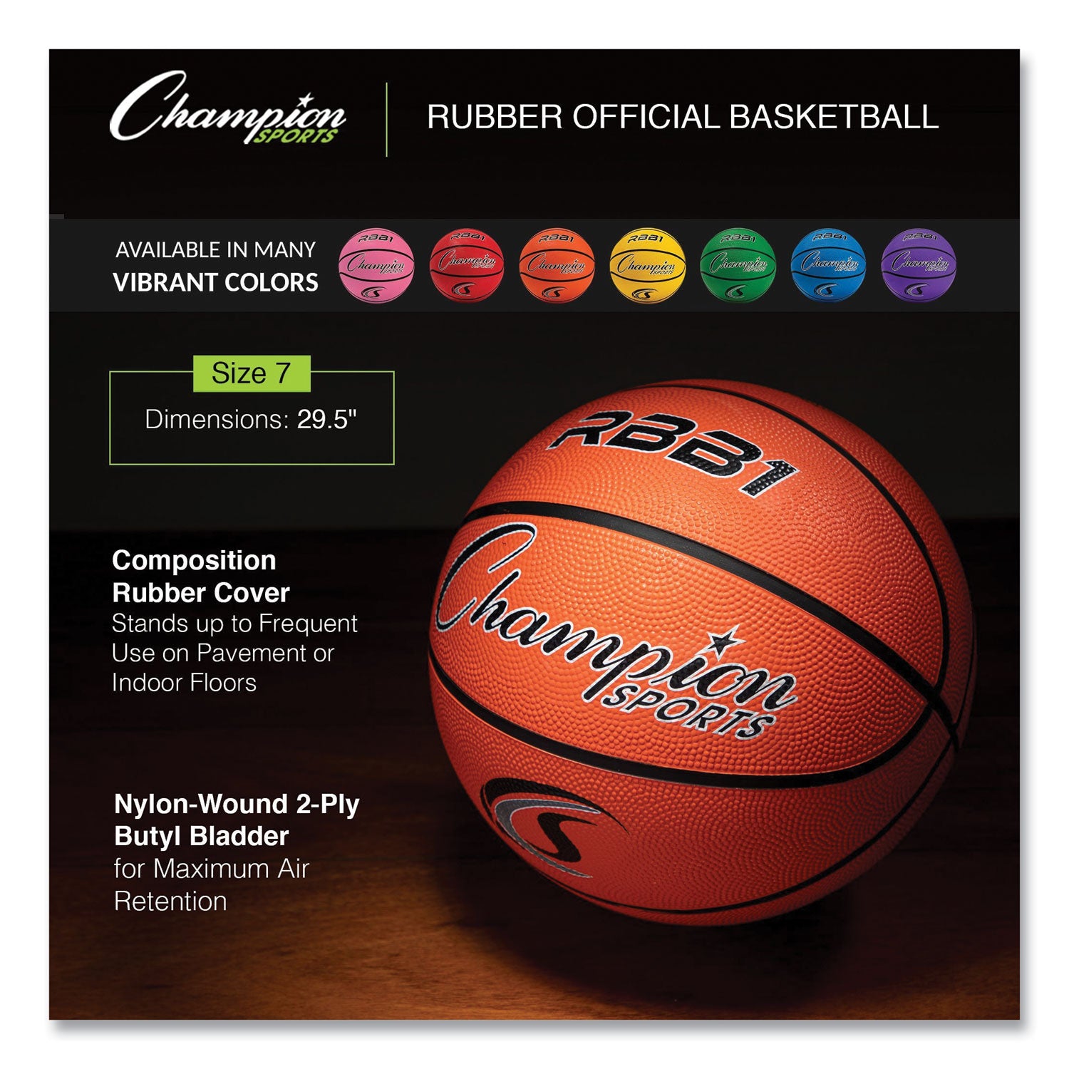 Rubber Sports Ball, For Basketball, No. 7 Size, Official Size, Orange -