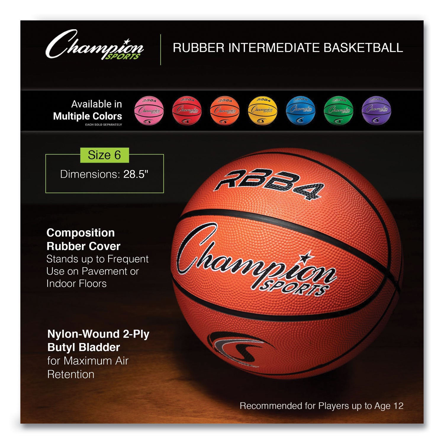 Rubber Sports Ball, For Basketball, No. 6, Intermediate Size, Orange -