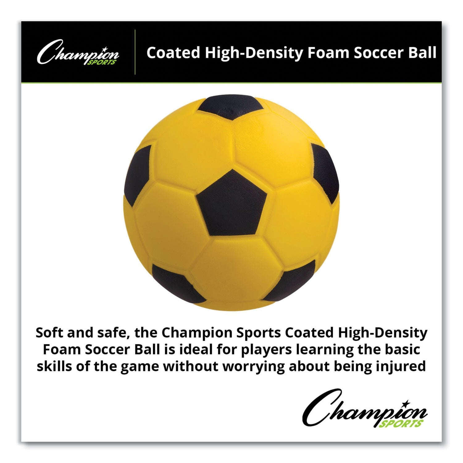 Coated Foam Sport Ball, For Soccer, Playground Size, Yellow -