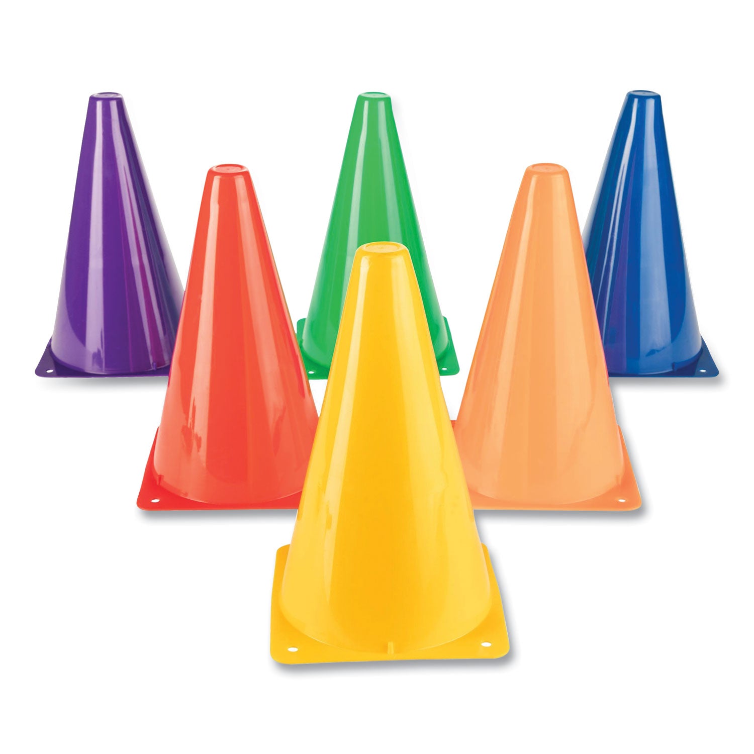 Indoor/Outdoor High Visibility Plastic Cone Set, Assorted Colors, 6/Box -