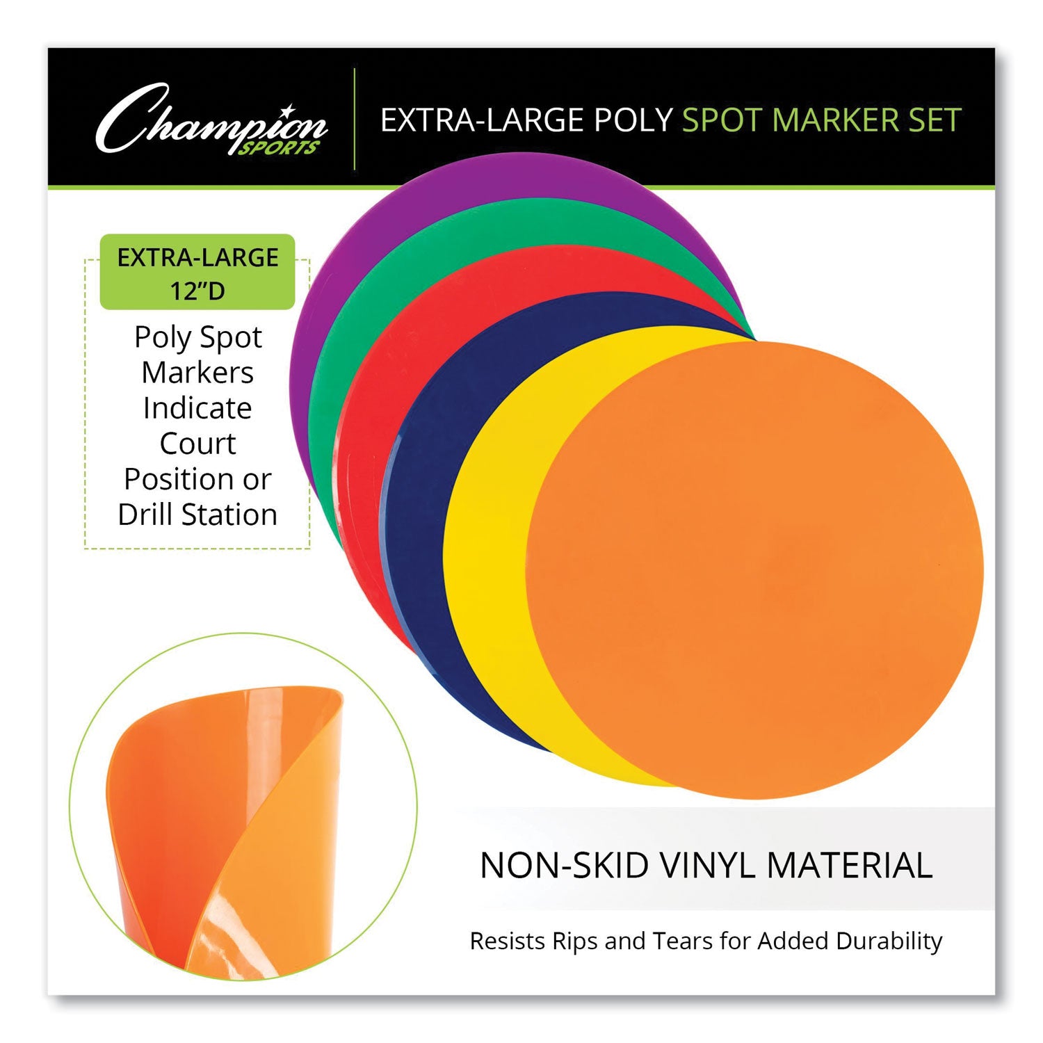 Extra Large Poly Marker Set, 12" dia, Assorted Colors, 6 Spots/Set -