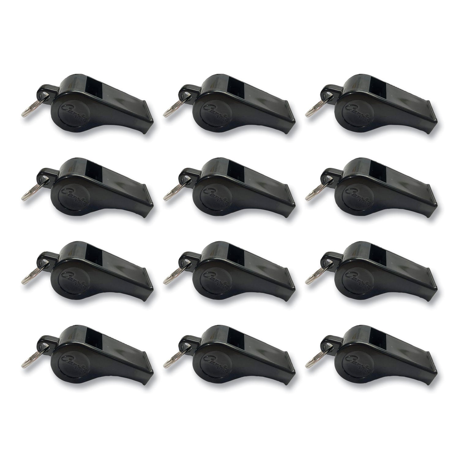 Sports Whistle, Medium Weight, Plastic, Black, Dozen -