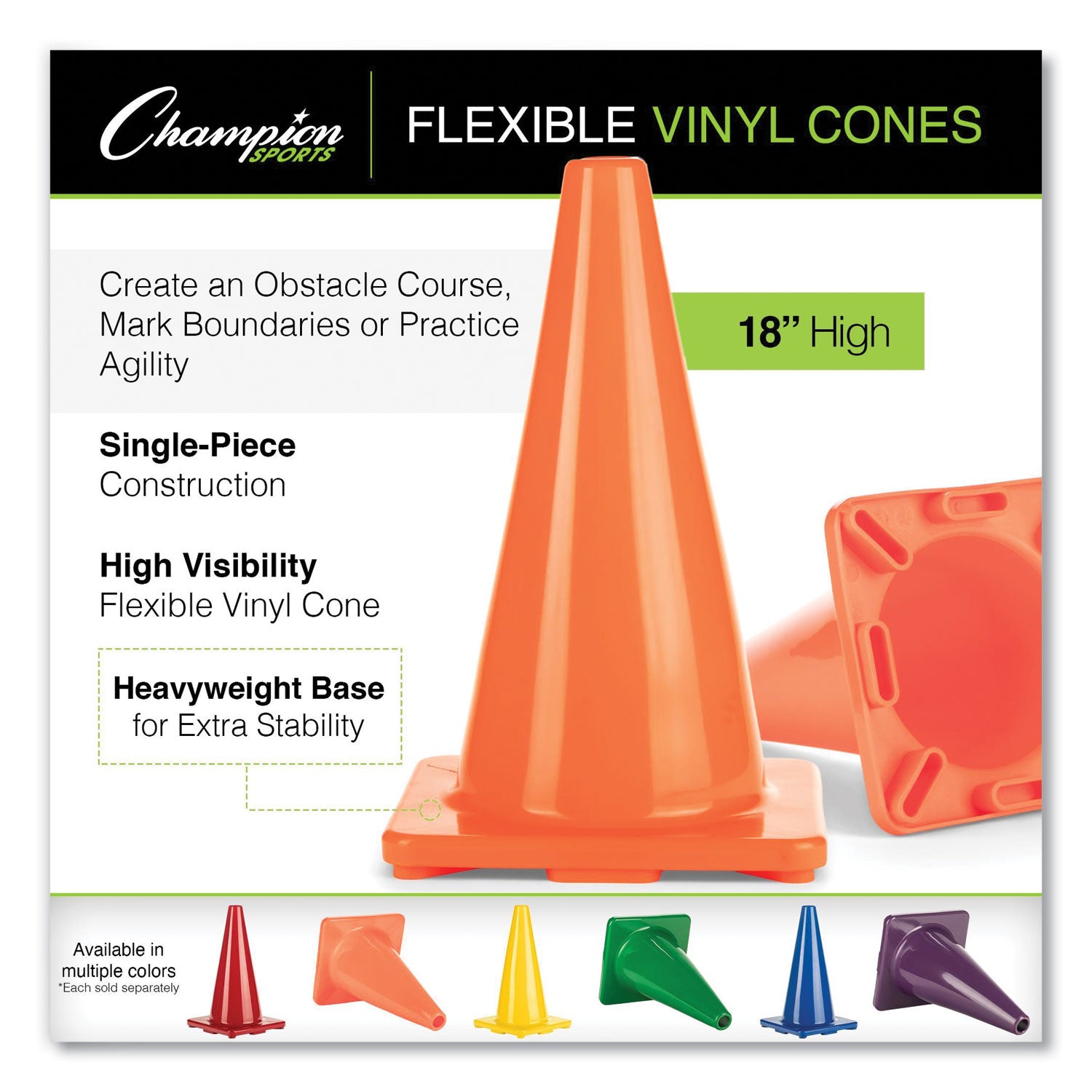 Hi-Visibility Vinyl Cones, 18" Tall, Orange -