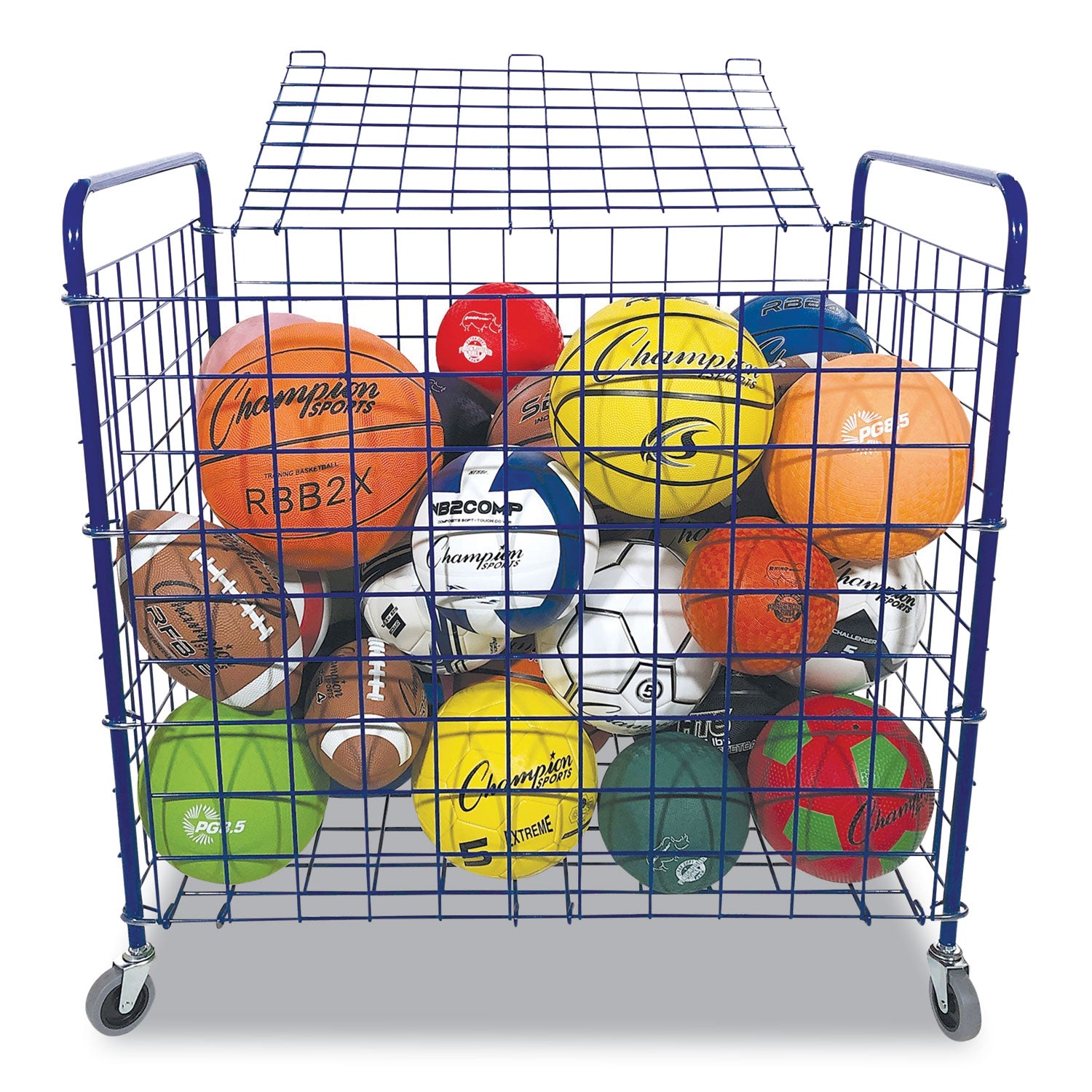 Lockable Ball Storage Cart, Fits Approximately 24 Balls, Metal, 37" x 22" x 20", Blue -