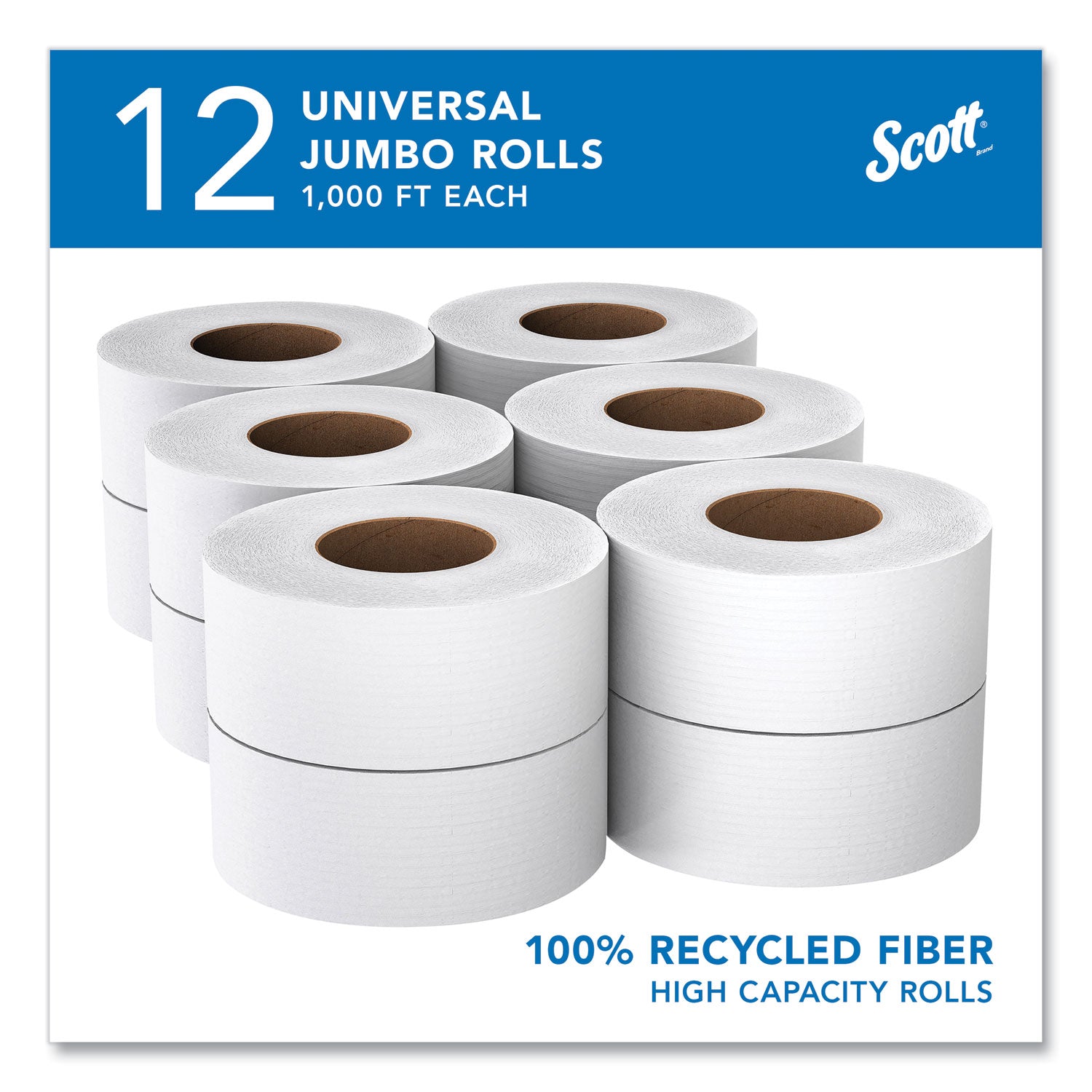 Essential 100% Recycled Fiber JRT Bathroom Tissue for Business, Septic Safe, 2-Ply, White, 3.55" x 1,000 ft, 12 Rolls/Carton -