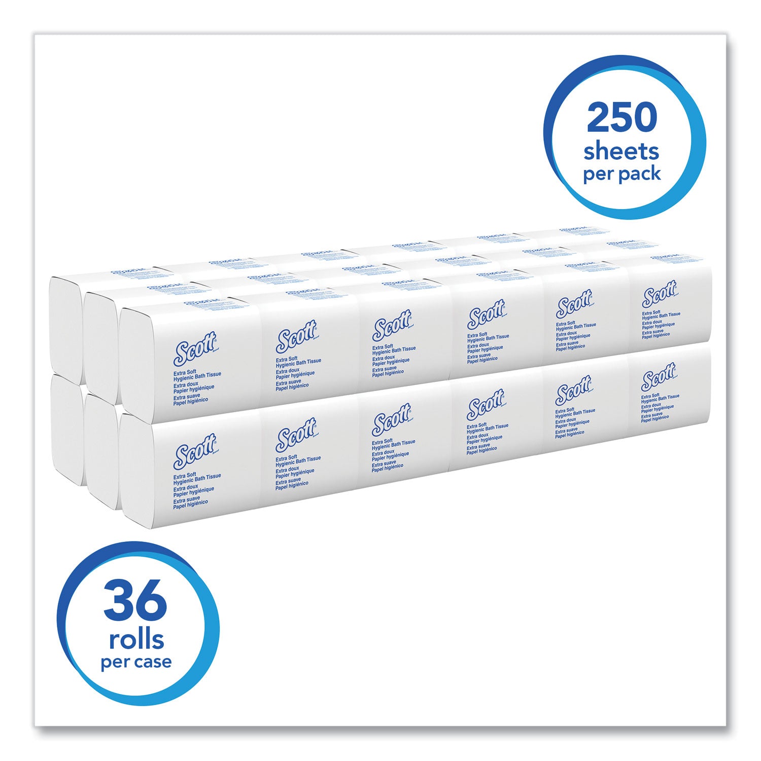 Hygienic Bath Tissue, Septic Safe, 2-Ply, White, 250/Pack, 36 Packs/Carton -