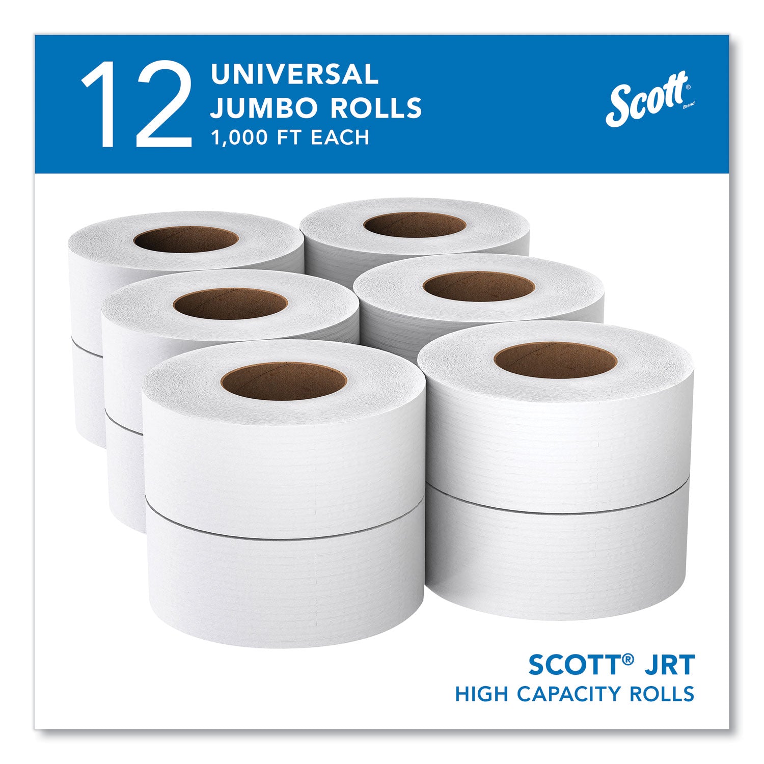 Essential JRT Jumbo Roll Bathroom Tissue, Septic Safe, 2-Ply, White, 3.55" x 1,000 ft, 12 Rolls/Carton -