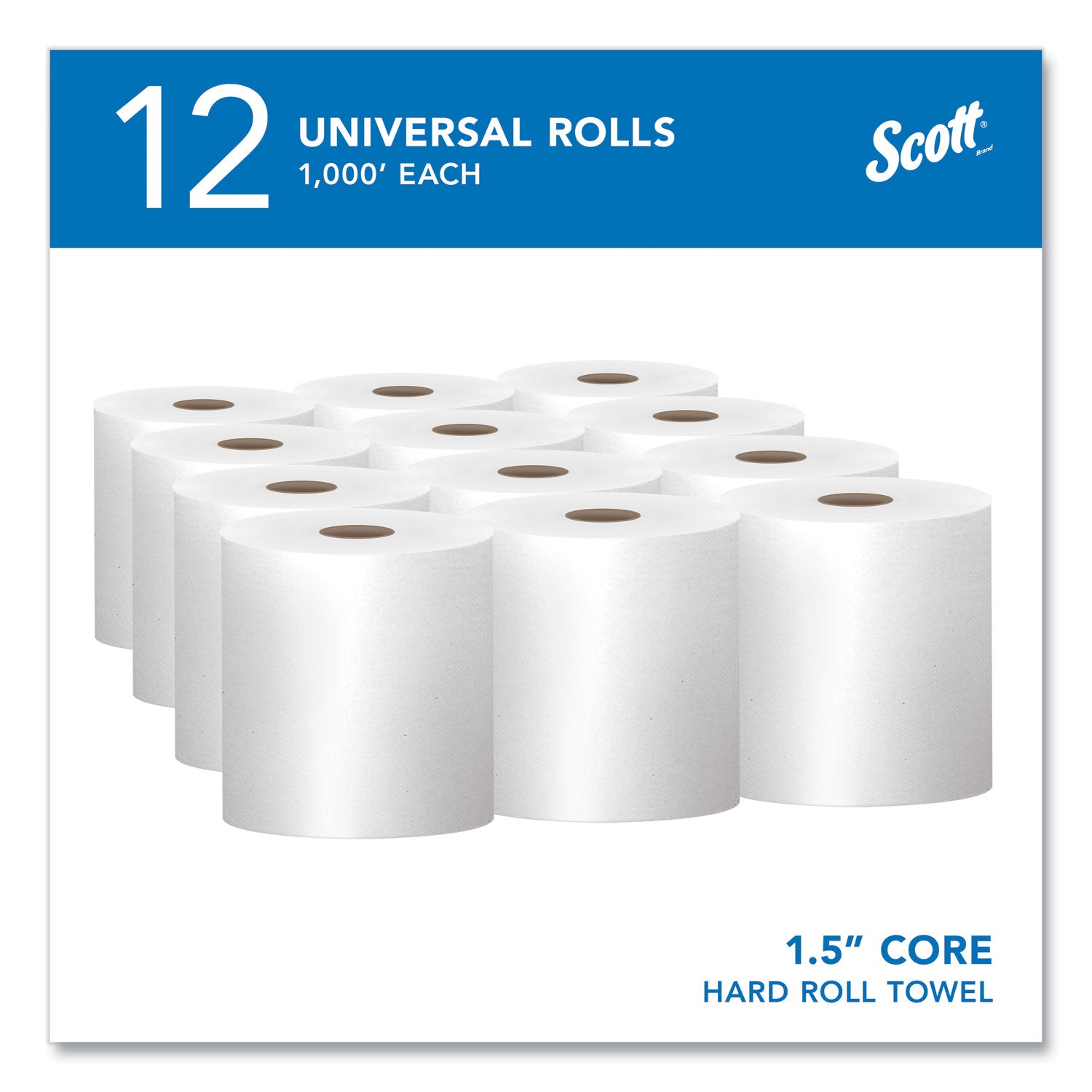 Essential High Capacity Hard Roll Towels for Business, Absorbency Pockets, 1-Ply, 8" x 1,000 ft, 1.5" Core, White,12 Rolls/CT -