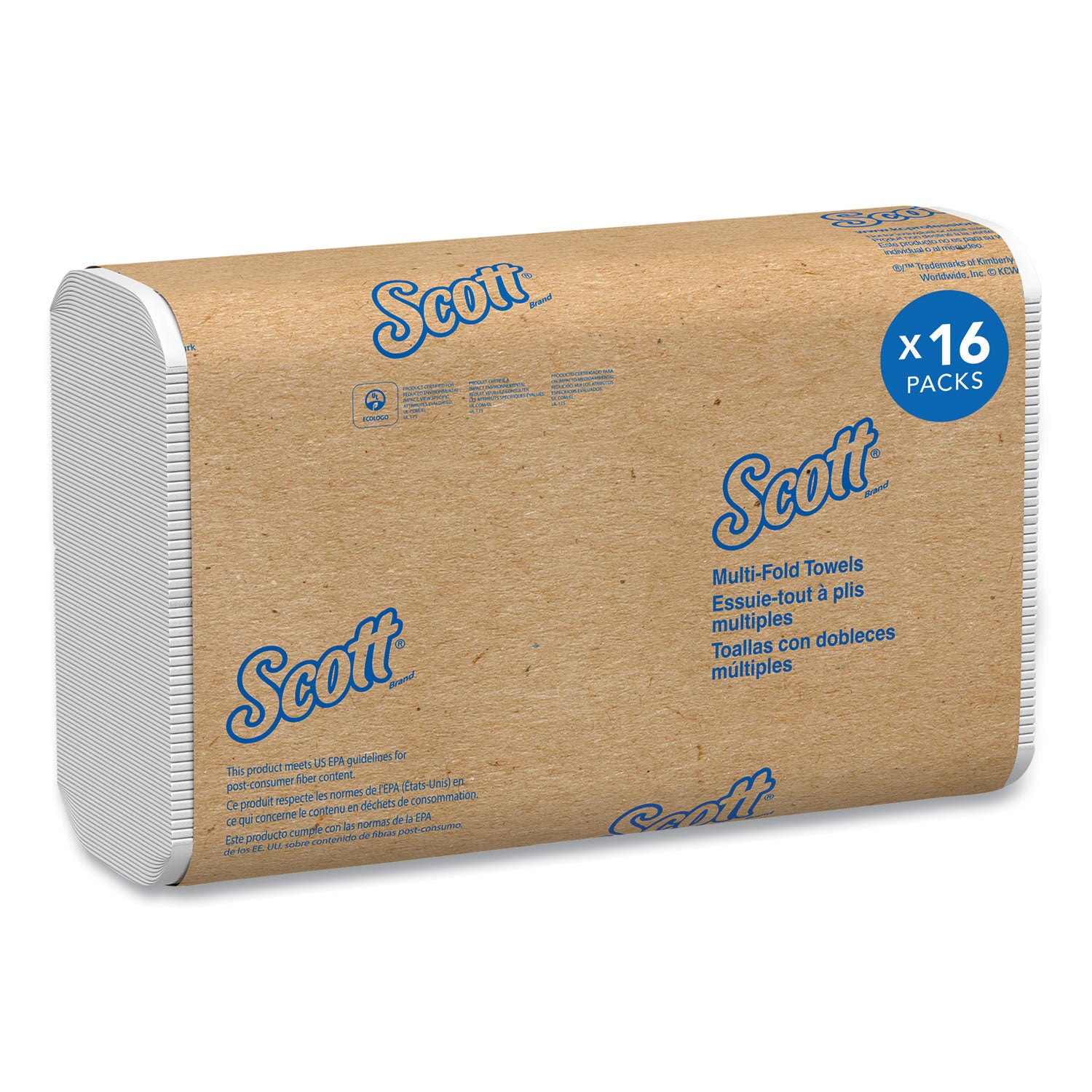 Essential Multi-Fold Towels, Absorbency Pockets, 1-Ply, 9.2 x 9.4, White, 250/Packs, 16 Packs/Carton -