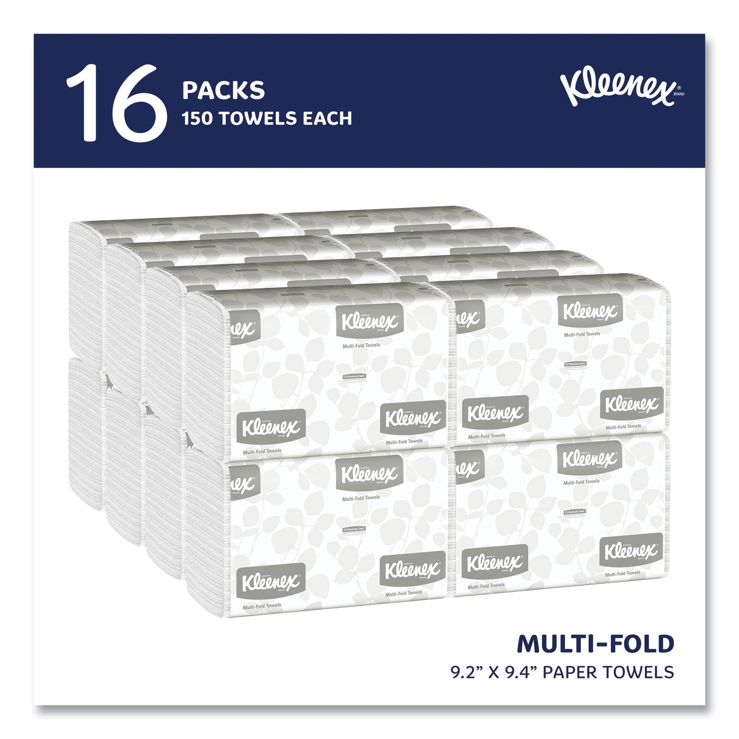 Multi-Fold Paper Towels, 1-Ply, 9.2 x 9.4, White, 150/Pack, 16 Packs/Carton -
