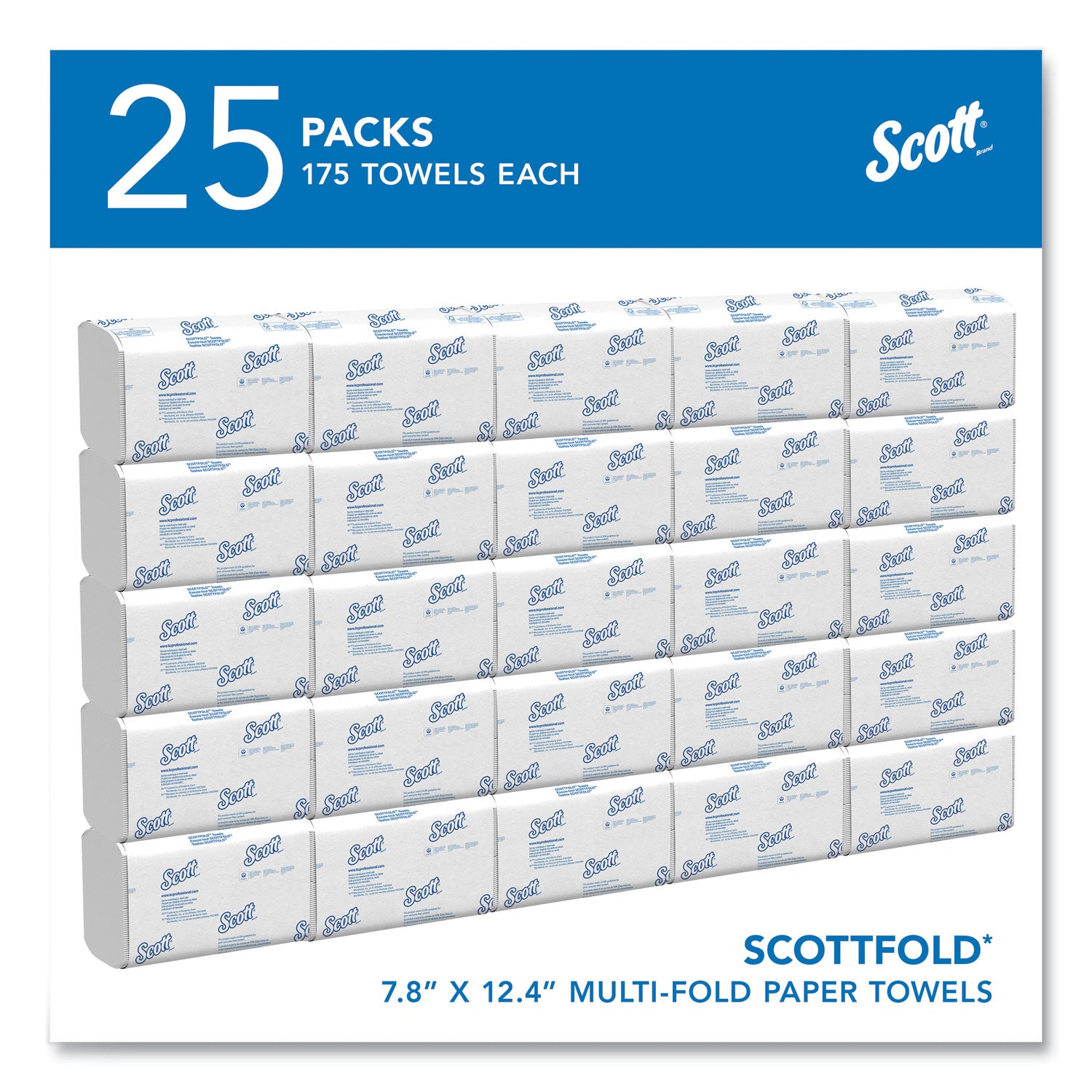 Pro Scottfold Towels, 1-Ply, 7.8 x 12.4, White, 175 Towels/Pack, 25 Packs/Carton -
