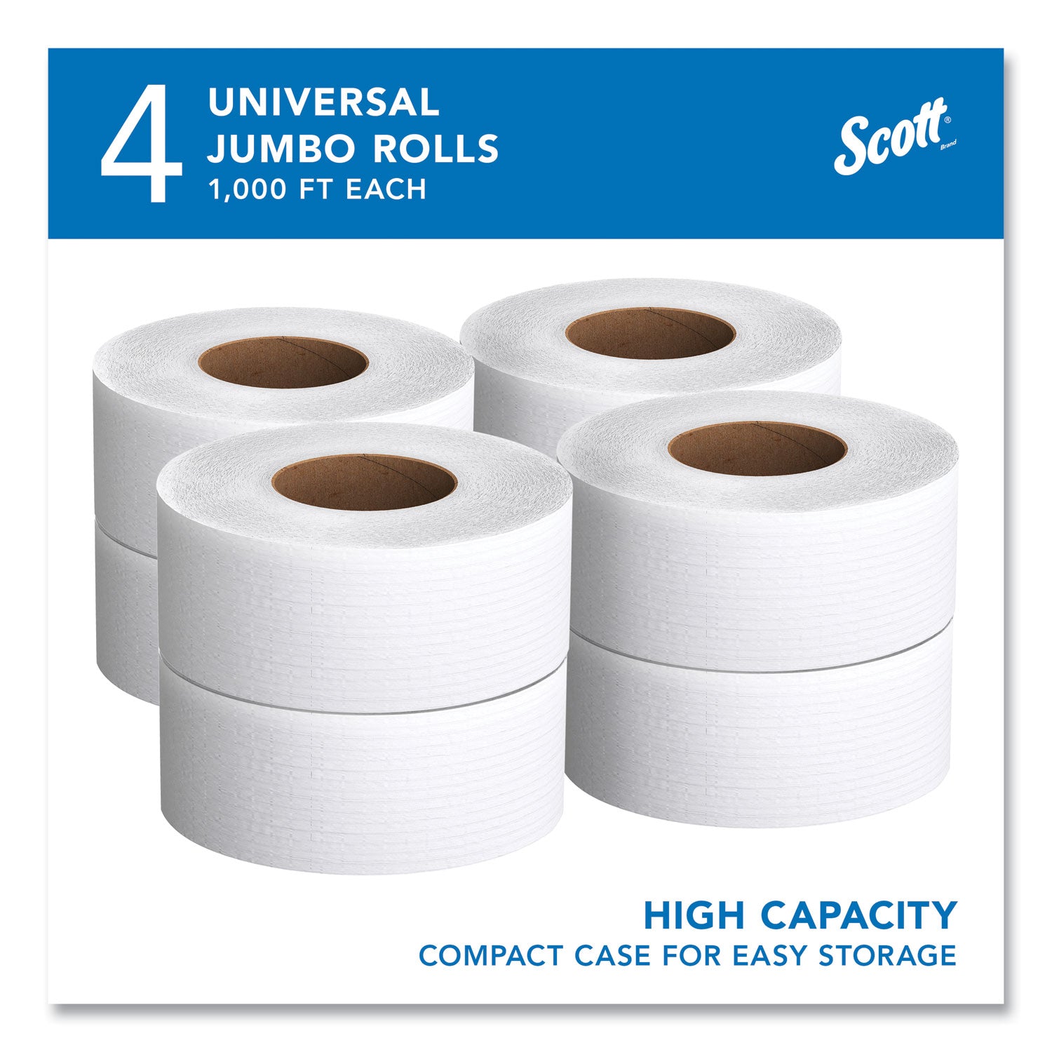 Essential JRT Jumbo Roll Bathroom Tissue, Septic Safe, 2-Ply, White, 3.55" x 1,000 ft, 4 Rolls/Carton -