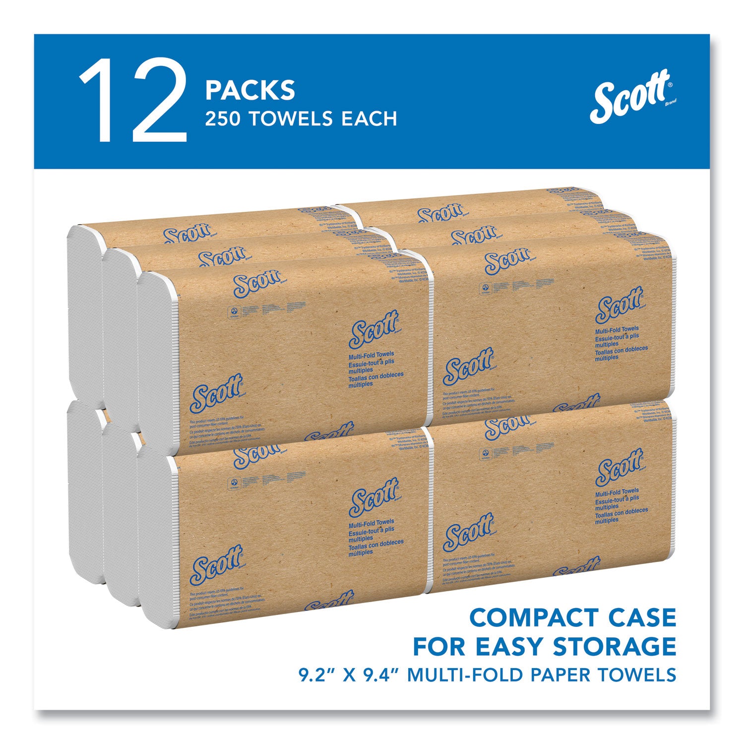 Multi-Fold Towels, Absorbency Pockets, 1-Ply, 9.2 x 9.4, White, 250 Sheets/Pack -