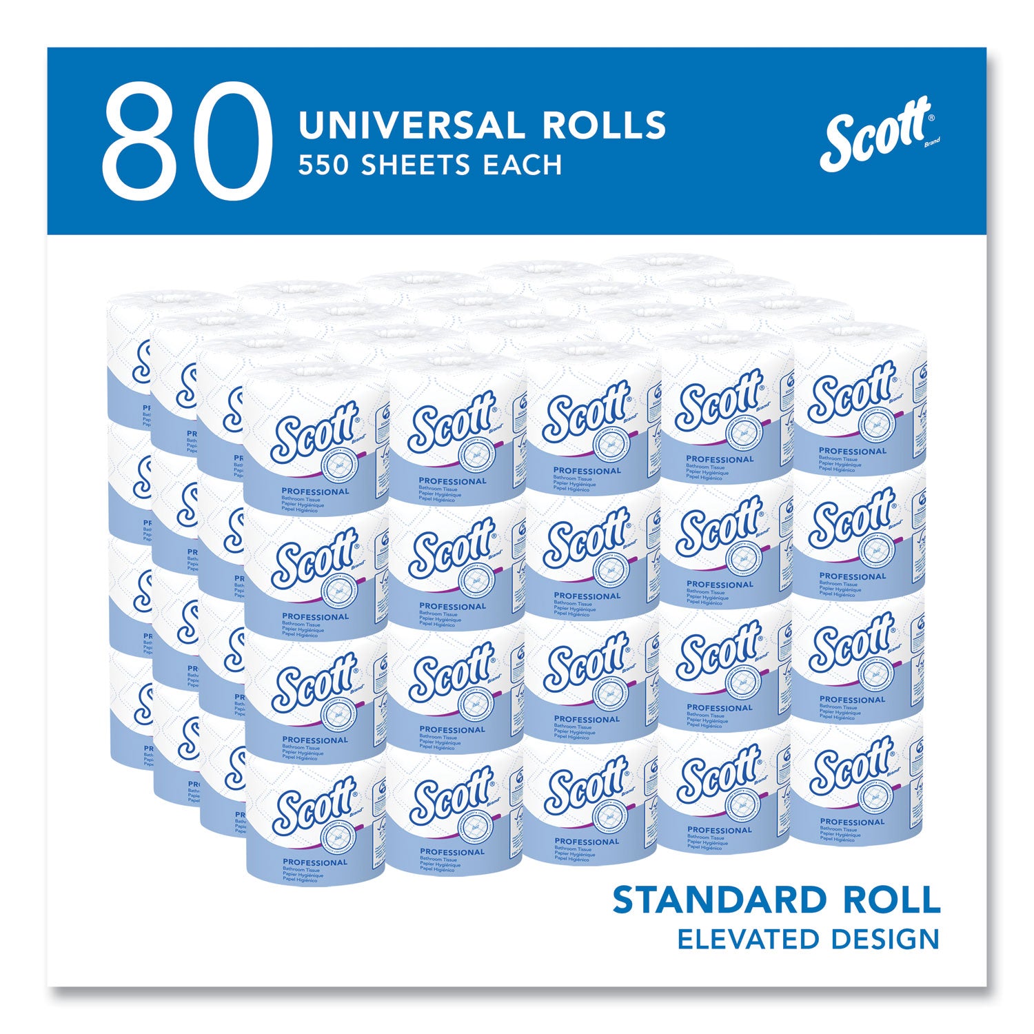 Essential Standard Roll Bathroom Tissue for Business, Septic Safe, 2-Ply, White, 550 Sheets/Roll, 80/Carton -