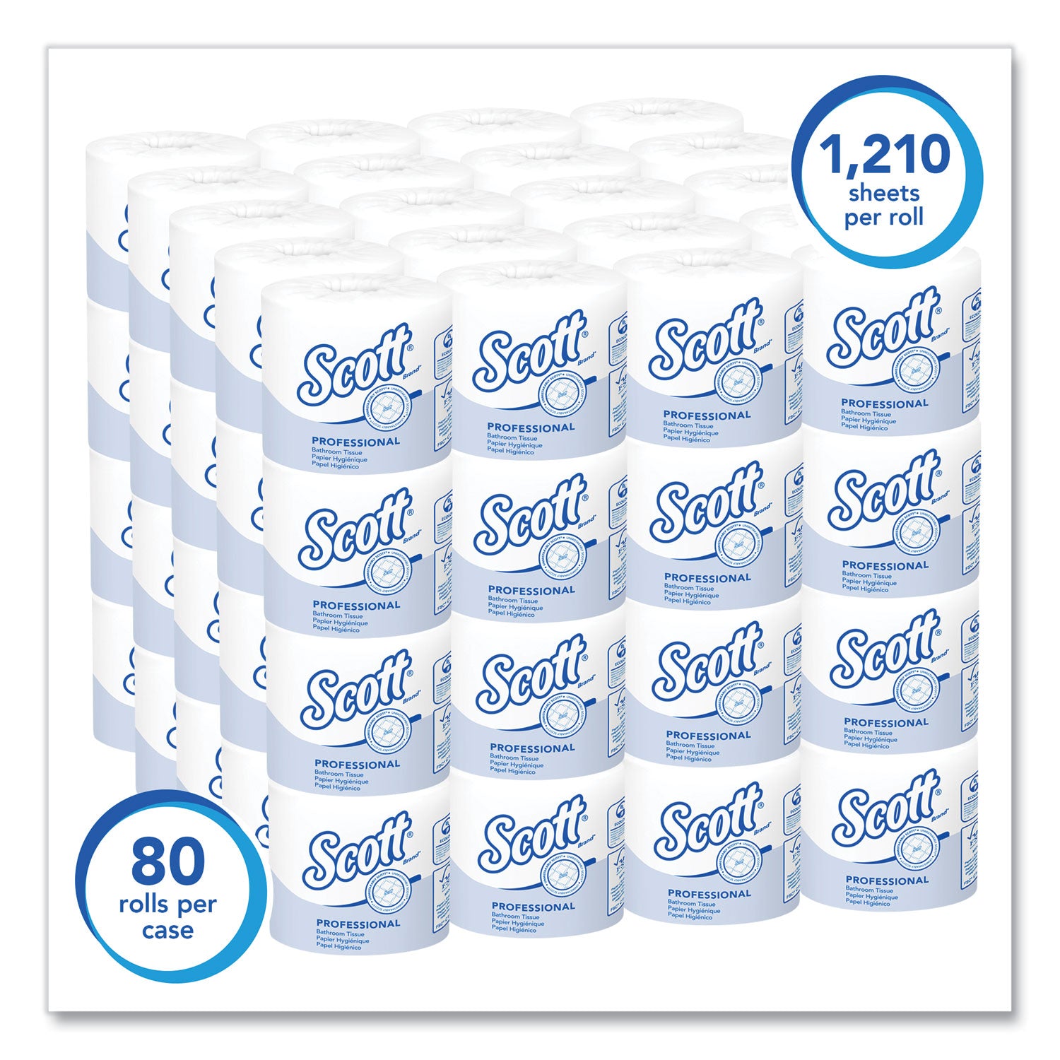 Essential Standard Roll Bathroom Tissue for Business, Septic Safe, 1-Ply, White, 1,210 Sheets/Roll, 80 Rolls/Carton -