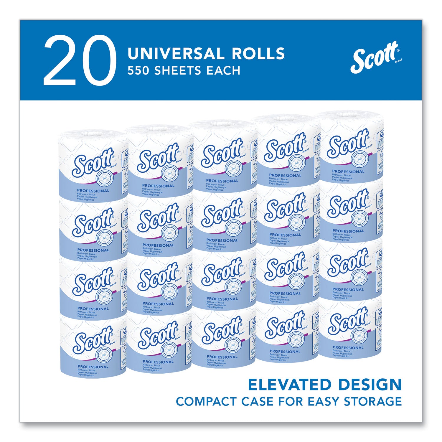 Essential Standard Roll Bathroom Tissue for Business, Septic Safe, Convenience Carton, 2-Ply, White, 550/Roll, 20 Rolls/CT -