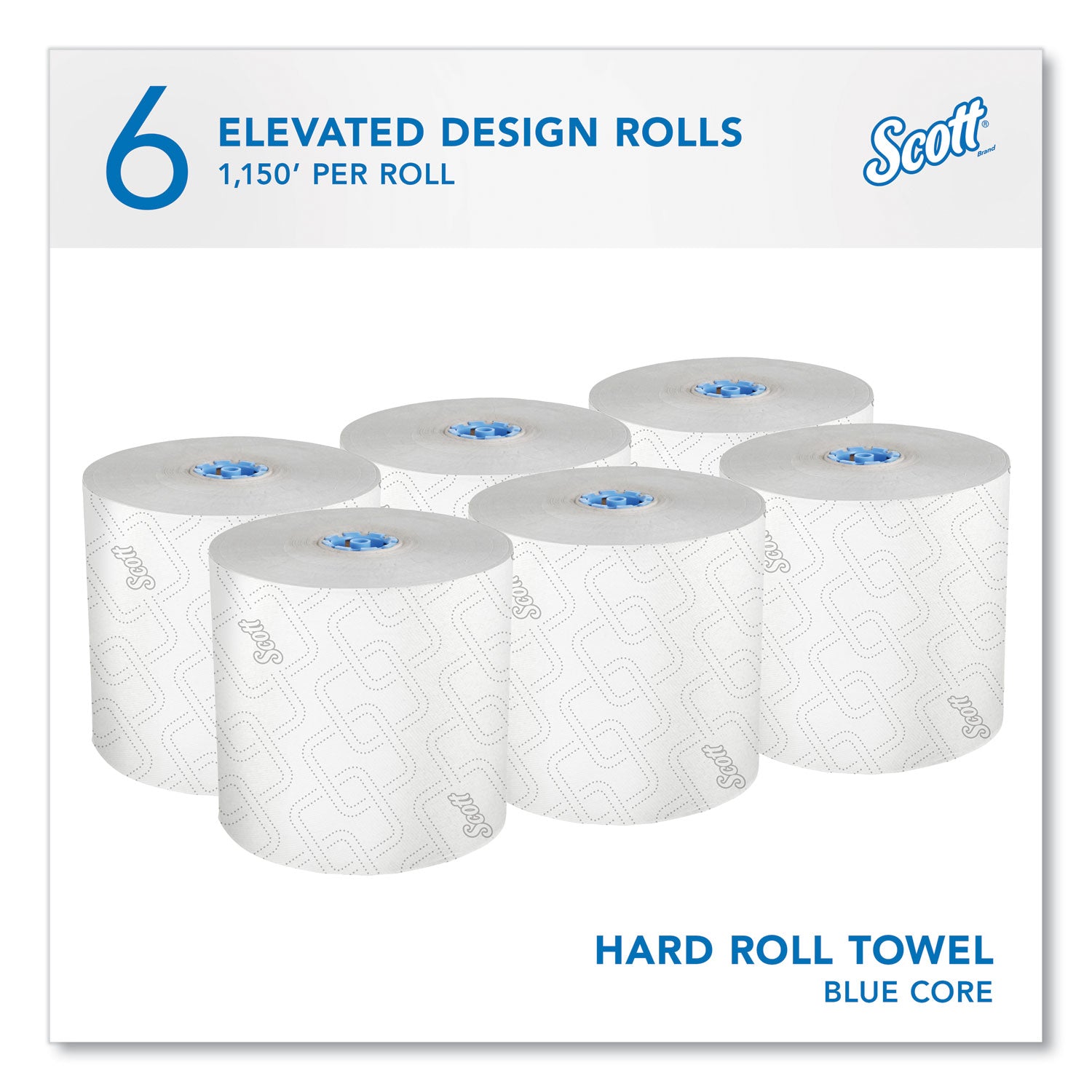 Pro Hard Roll Paper Towels with Elevated Scott Design for Scott Pro Dispenser, Blue Core Only, 1-Ply, 1,150 ft, 6 Rolls/CT -