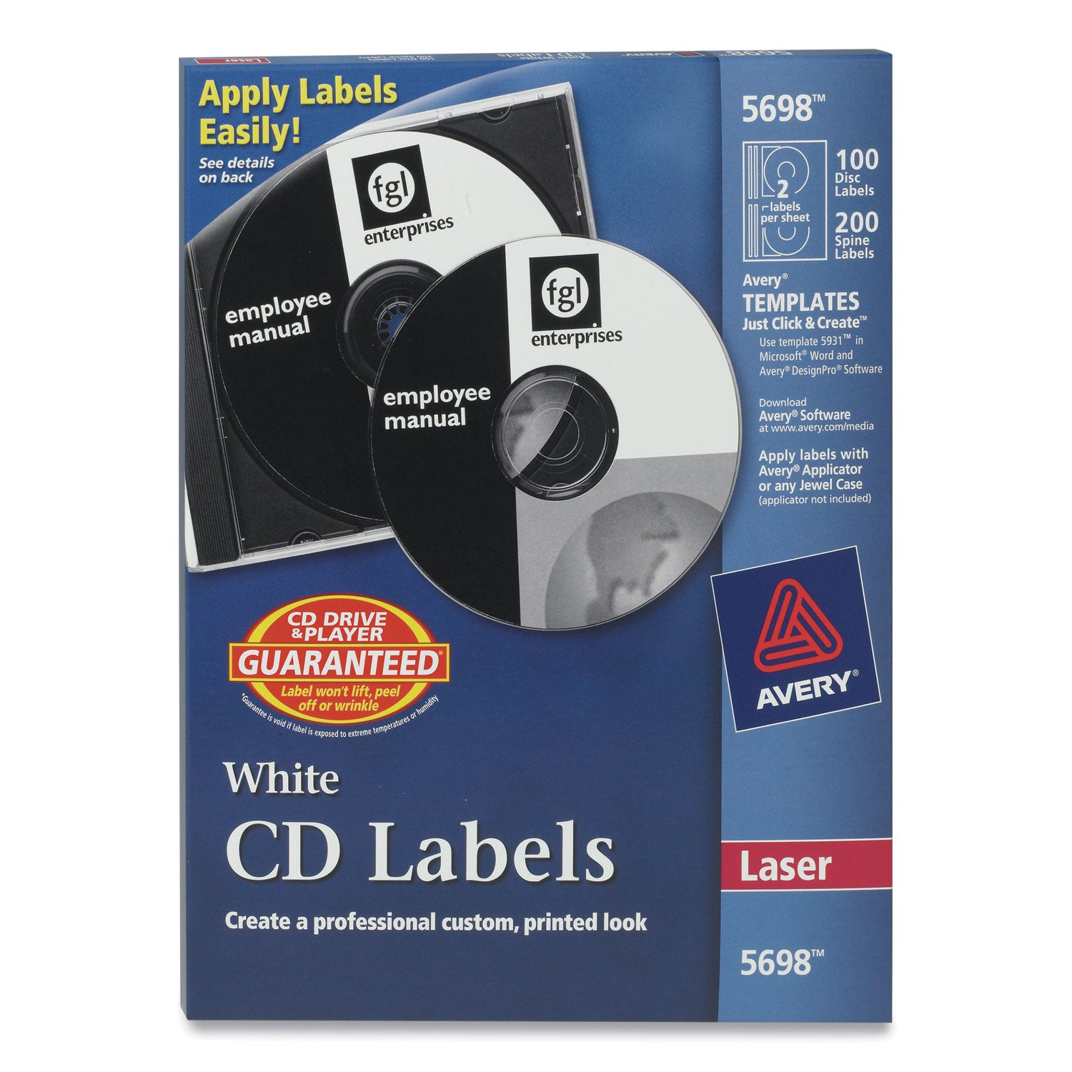 Laser CD Labels, Matte White, 100/Pack -