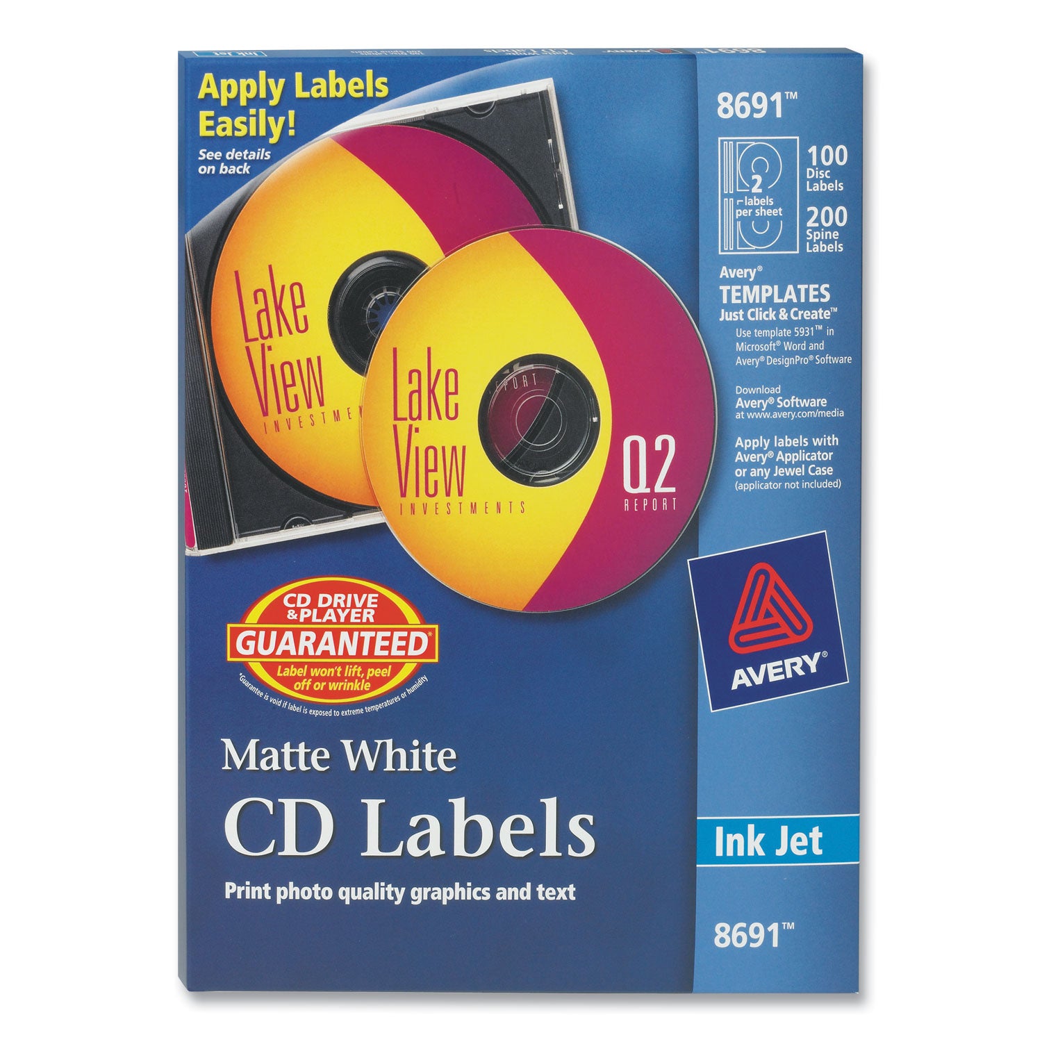 Inkjet CD Labels, Matte White, 100/Pack -