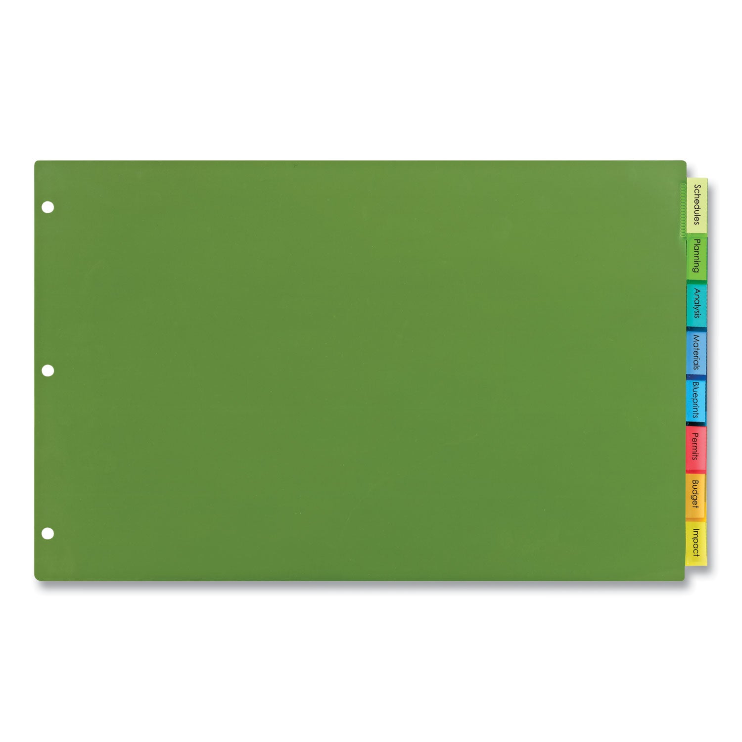 Insertable Big Tab Plastic Dividers, 8-Tab, 11 x 17, Green, 1 Set -