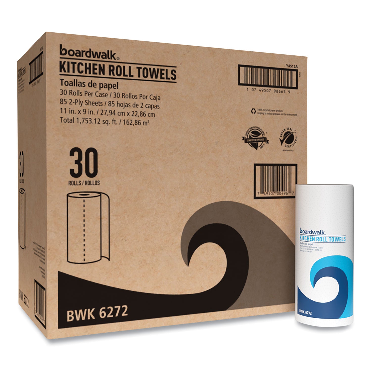 Kitchen Roll Towel, 2-Ply, 11 x 9, White, 85 Sheets/Roll, 30 Rolls/Carton -