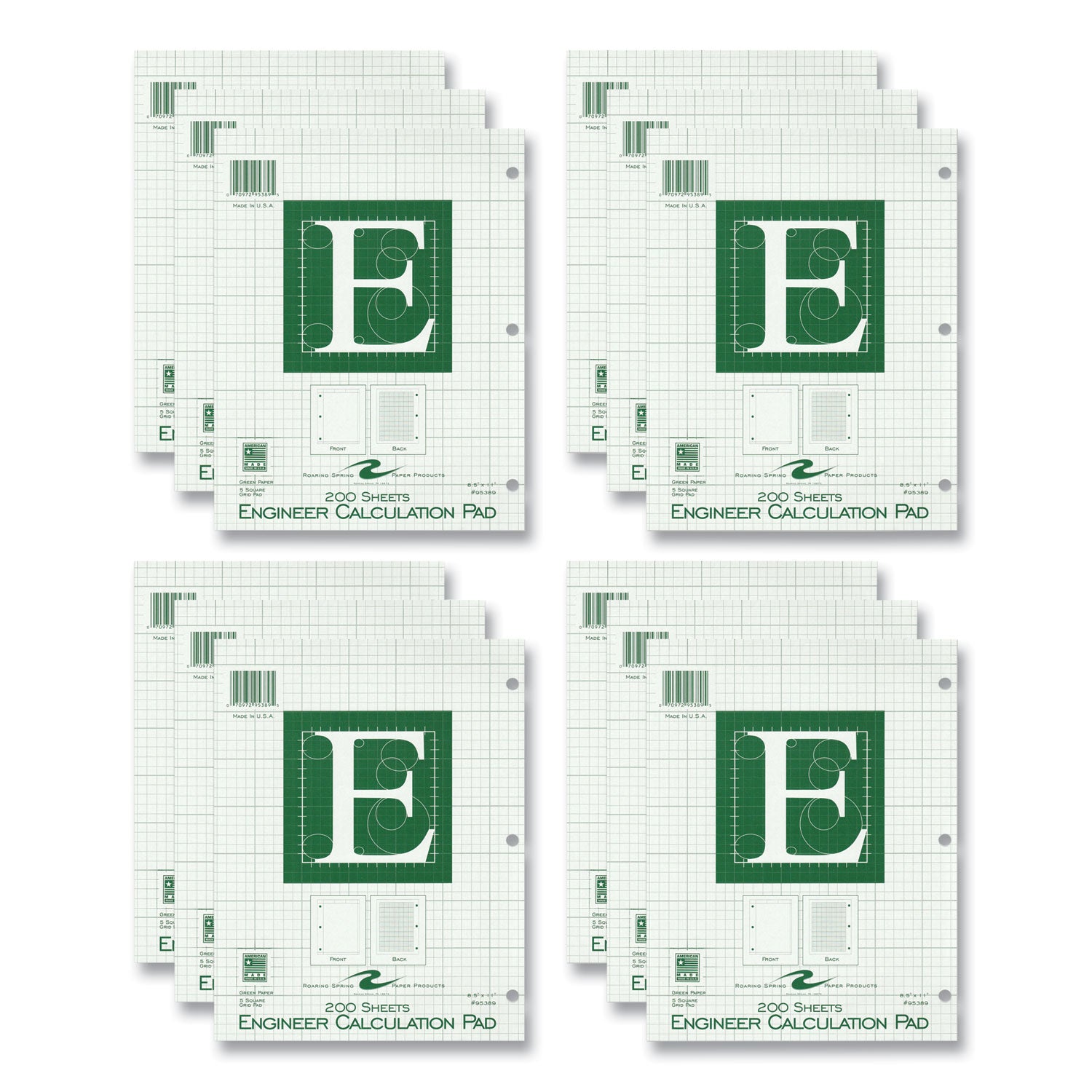 engineer-pad-05-margins-quad-rule-5-sq-in-1-sq-in-200-lt-green-85x11-sheets-pad-12-ct-ships-in-4-6-business-days_roa95389cs - 1