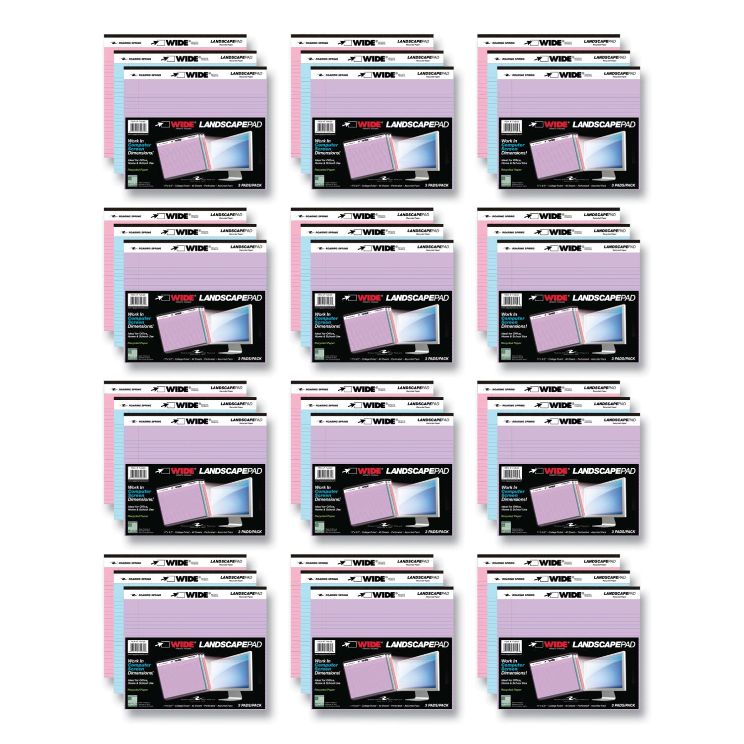 wide-landscape-format-writing-pad-medium-college-rule-40-assorted-colors-11-x-95-sheets-12-ct-ships-in-4-6-business-days_roa74535cs - 1
