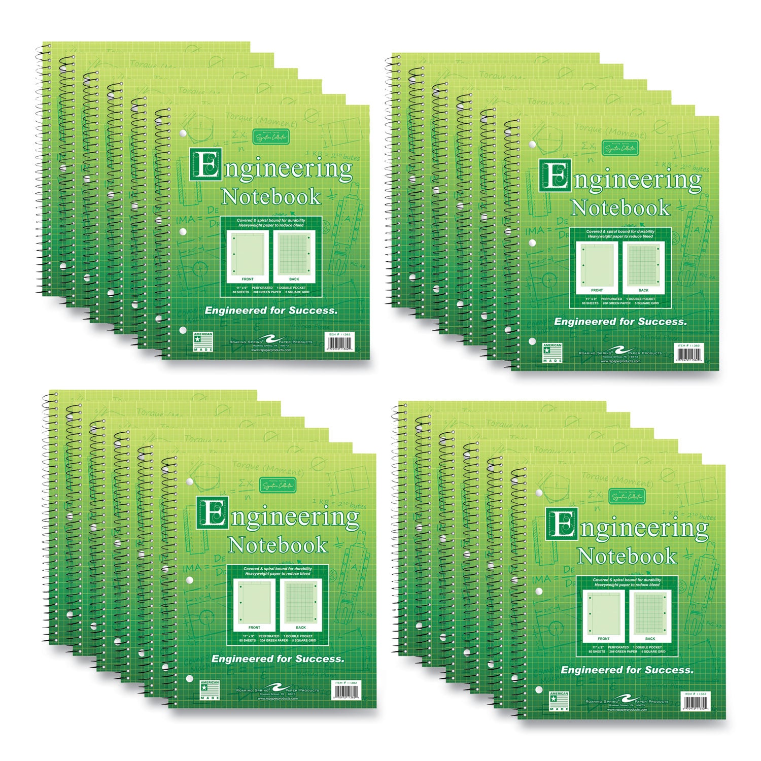 wirebound-engineering-notebook-20-lb-paper-stock-green-cover-80-green-11-x-85-sheets-24-ct-ships-in-4-6-business-days_roa11382cs - 1