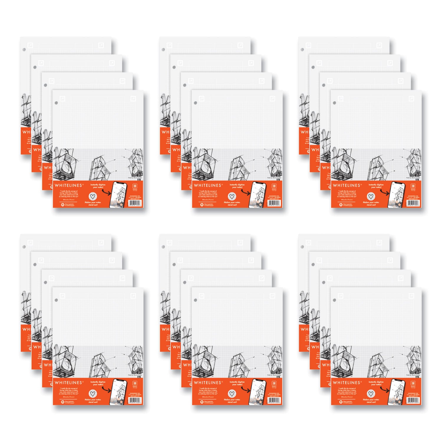 whitelines-engineering-pad-5-sq-in-quadrille-rule-80-gray-85-x-11-sheets-24-carton-ships-in-4-6-business-days_roa17030cs - 1