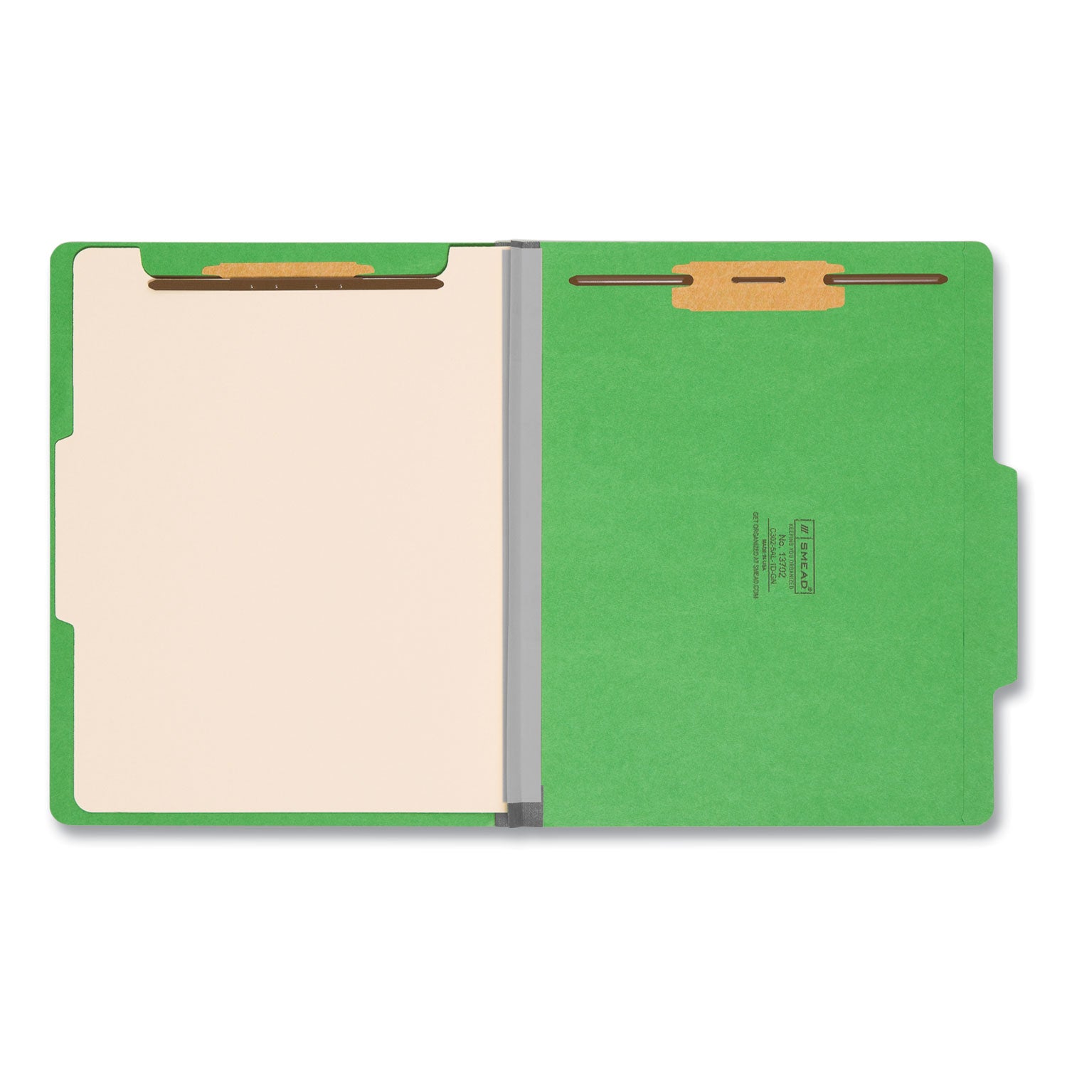 Top Tab Classification Folders, Four SafeSHIELD Fasteners, 2" Expansion, 1 Divider, Letter Size, Green Exterior, 10/Box -