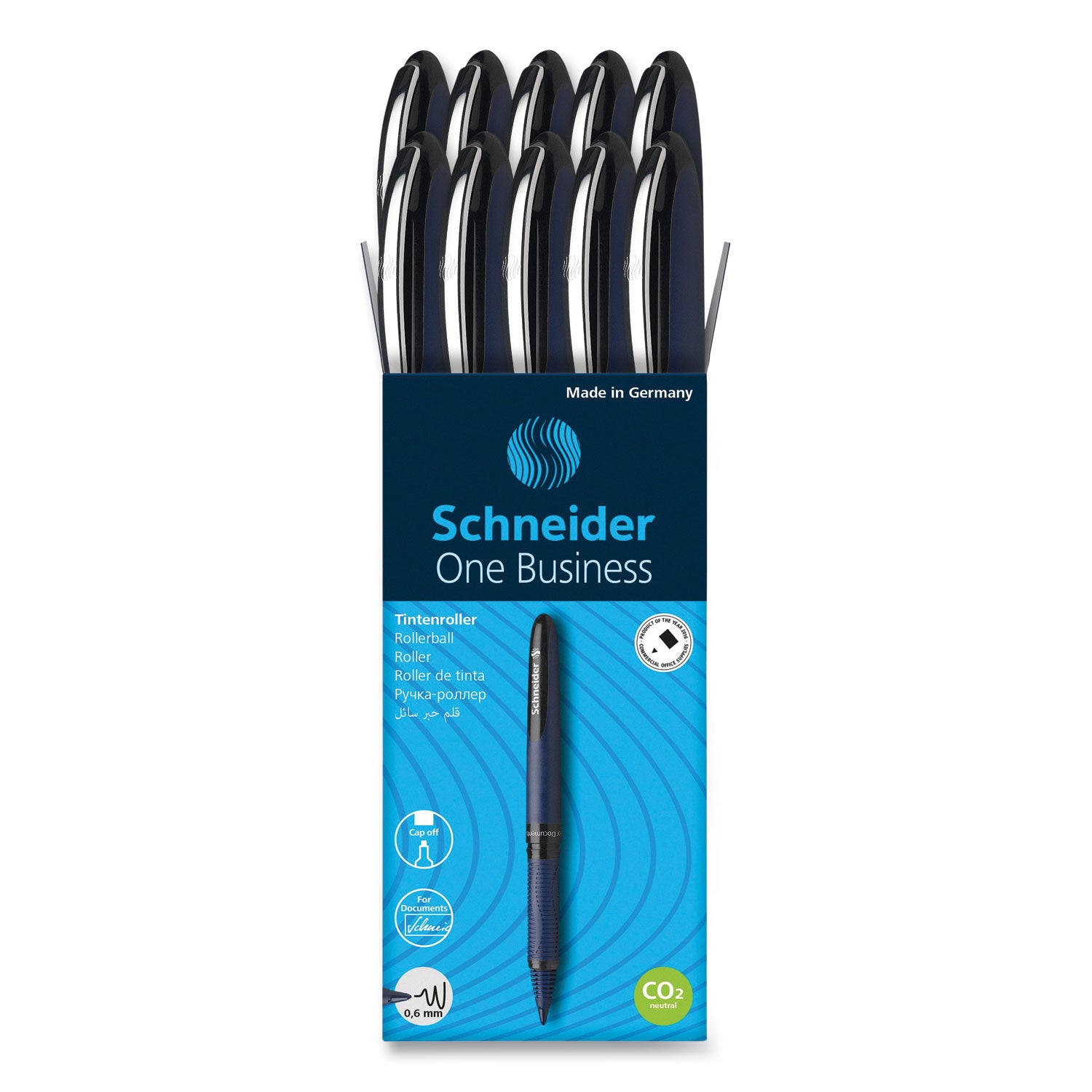 one-business-rollerball-pen-stick-fine-06-mm-black-ink-dark-blue-black-barrel-10-box_red183001 - 1
