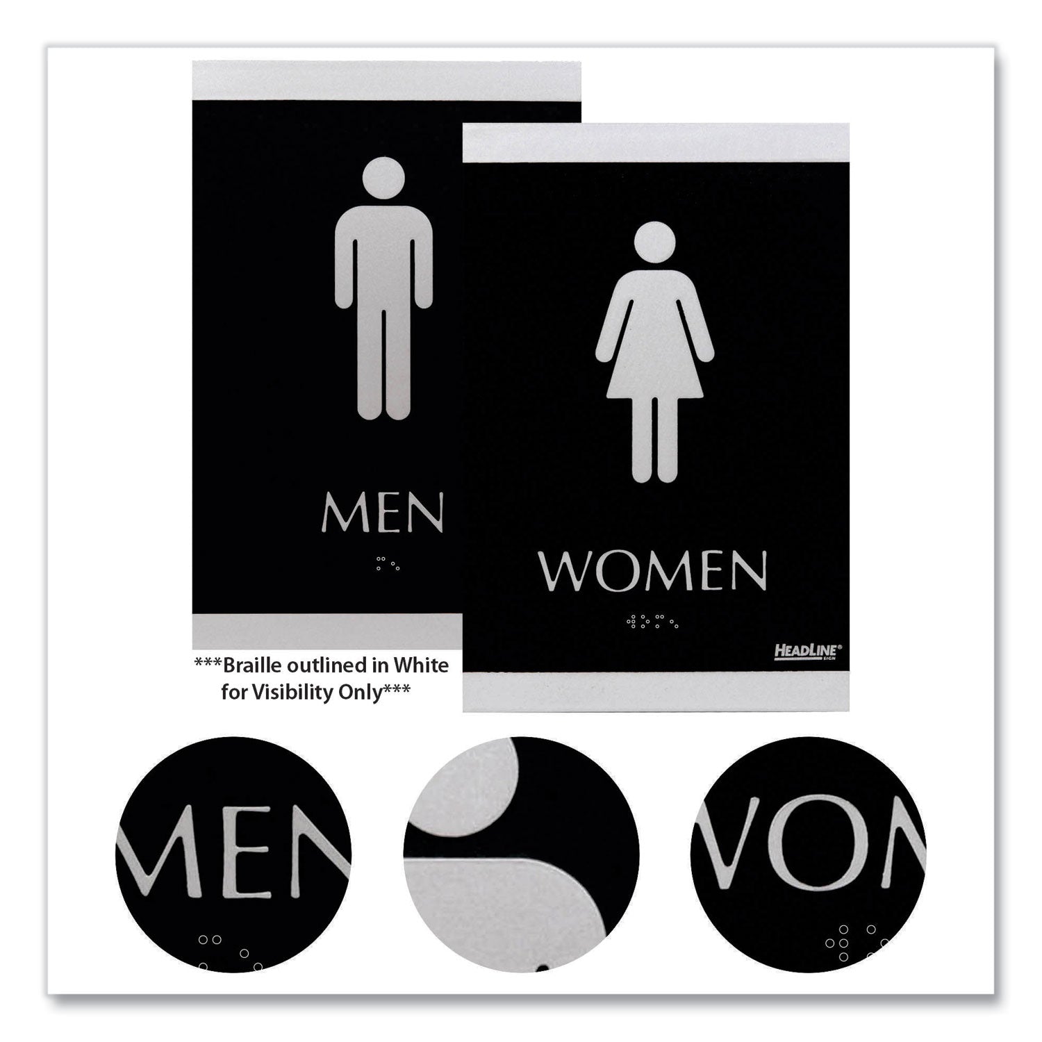 Century Series Office Sign, Men; Women, 6 x 9, Black/Silver -