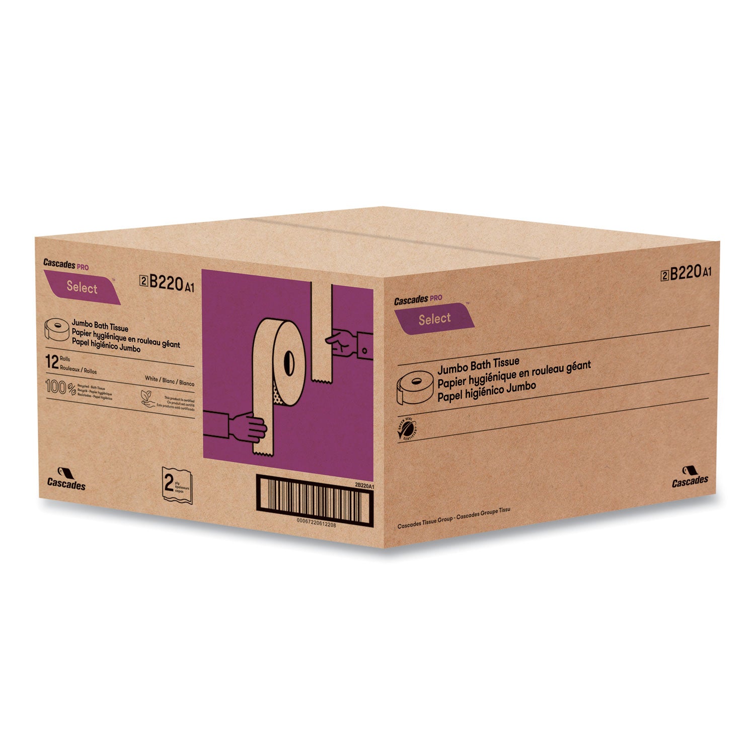 select-jumbo-roll-jr-tissue-2-ply-white-35-x-750-ft-12-rolls-carton_csdb220 - 2