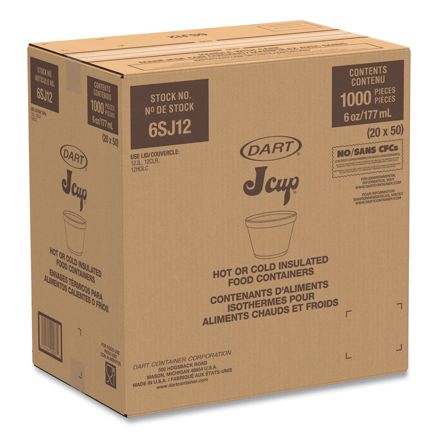 Foam Containers, 6 oz, White, 50/Bag, 20 Bags/Carton -