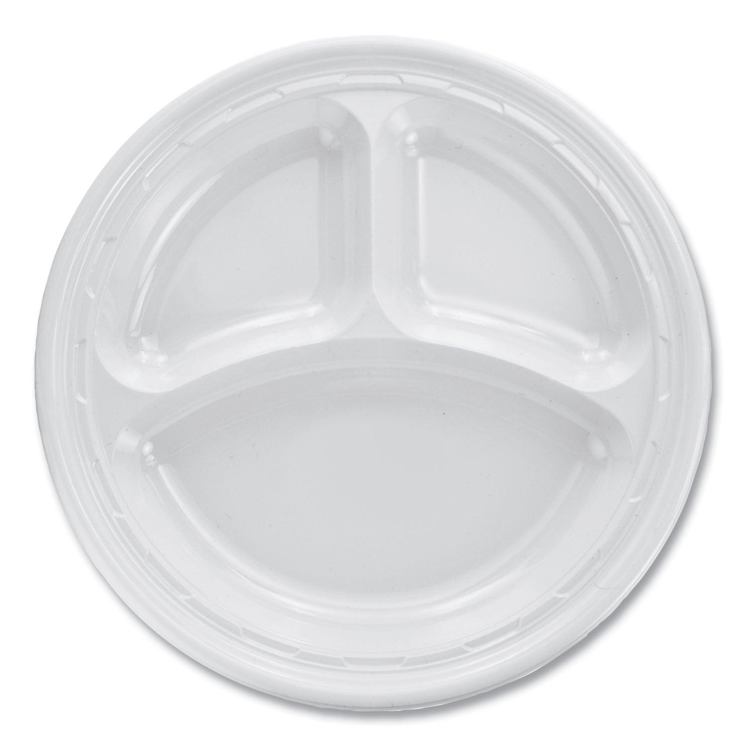 Famous Service Plastic Dinnerware, Plate, 3-Compartment, 10.25" dia, White, 125/Pack, 4 Packs/Carton -